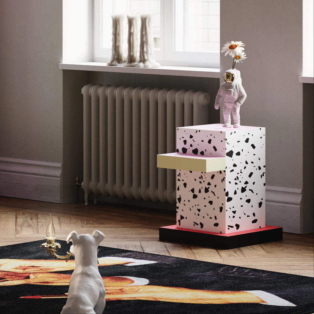 Stolik boczny SUPERSIDE RED GRID biały z różowym i zielonym