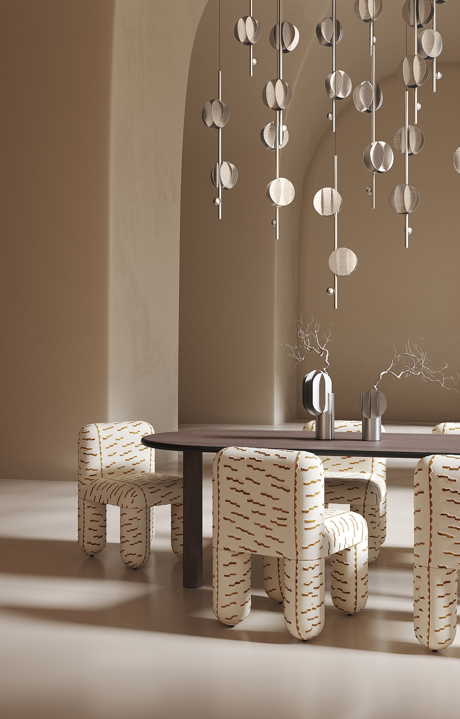 Stuhl HELLO sandbeige mit braunem Muster