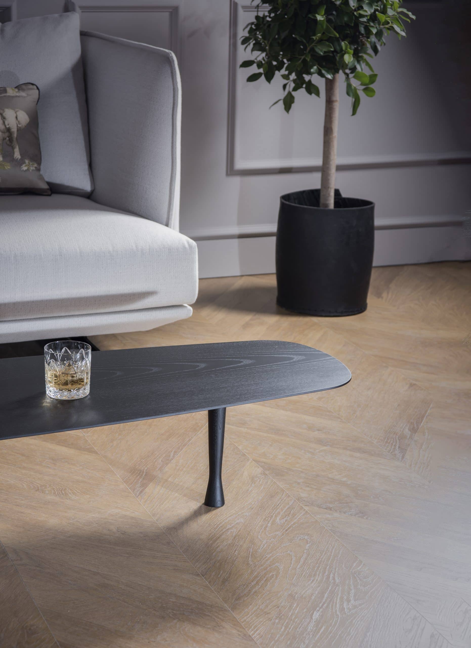 Unique oval coffee table black ash veneer