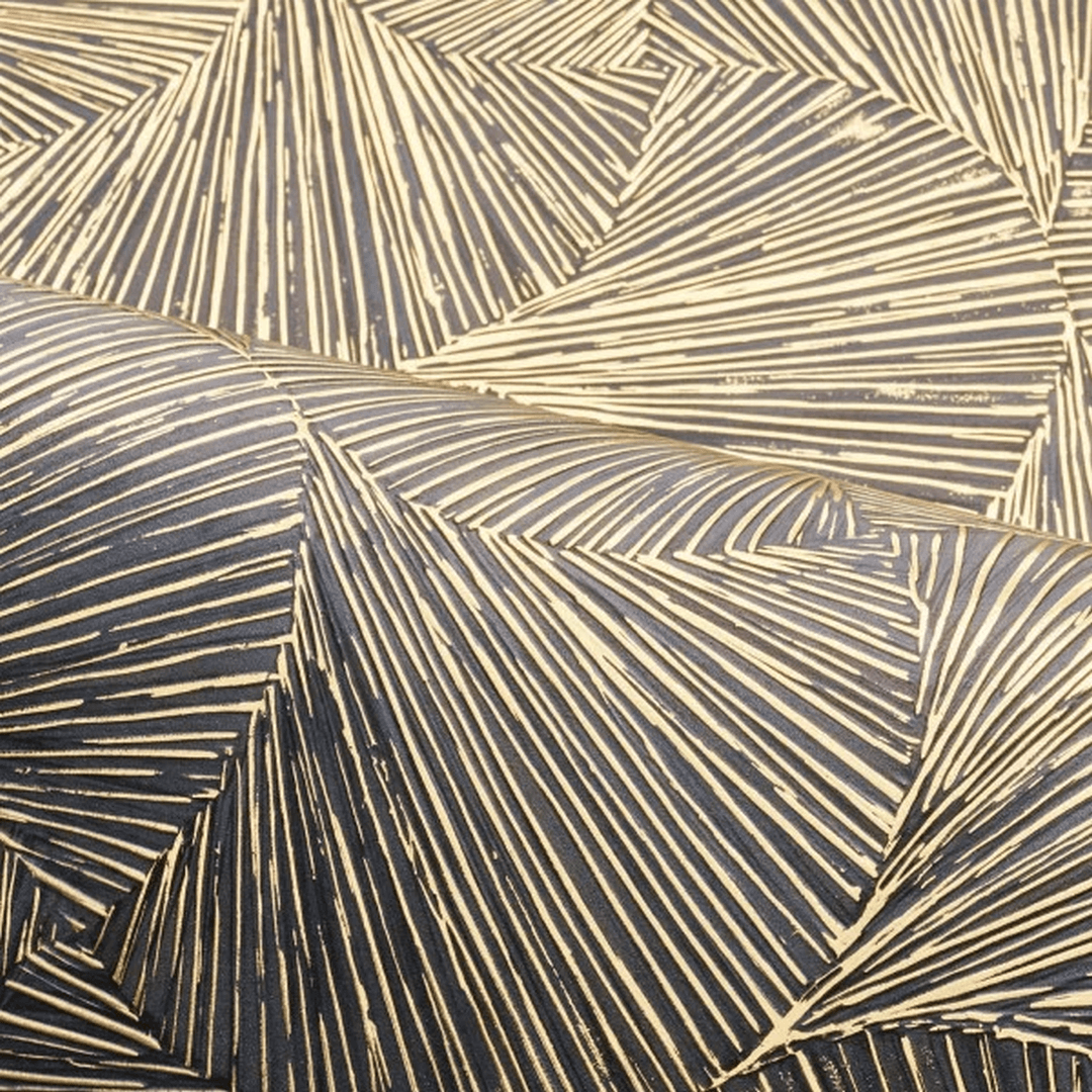 Structural vinyl wallpaper with metallic pattern SONGKET - ORAGE/DORÉ navy blue with gold