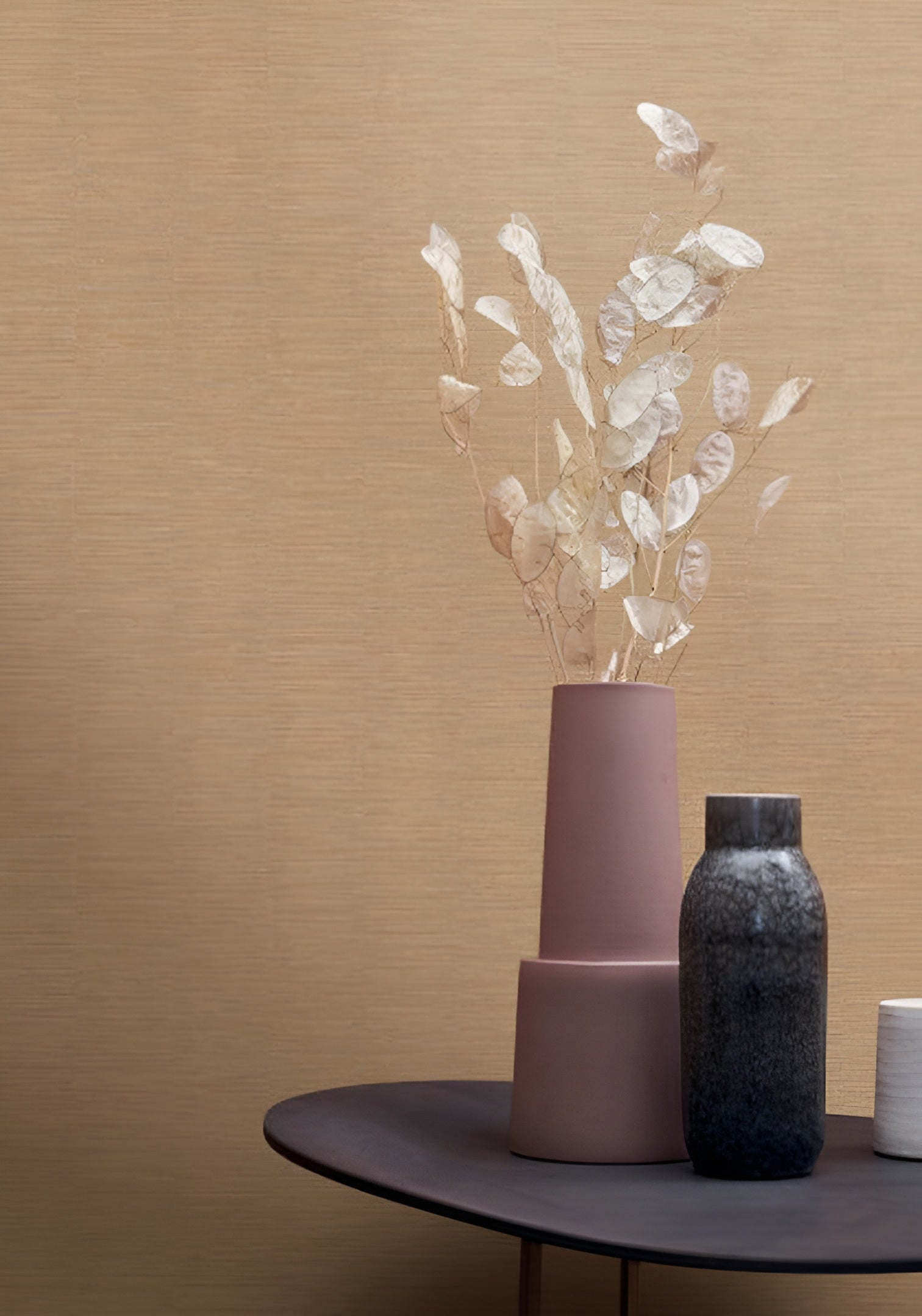 Metallic Textured Wallpaper in Stripes PLATINUM Brown