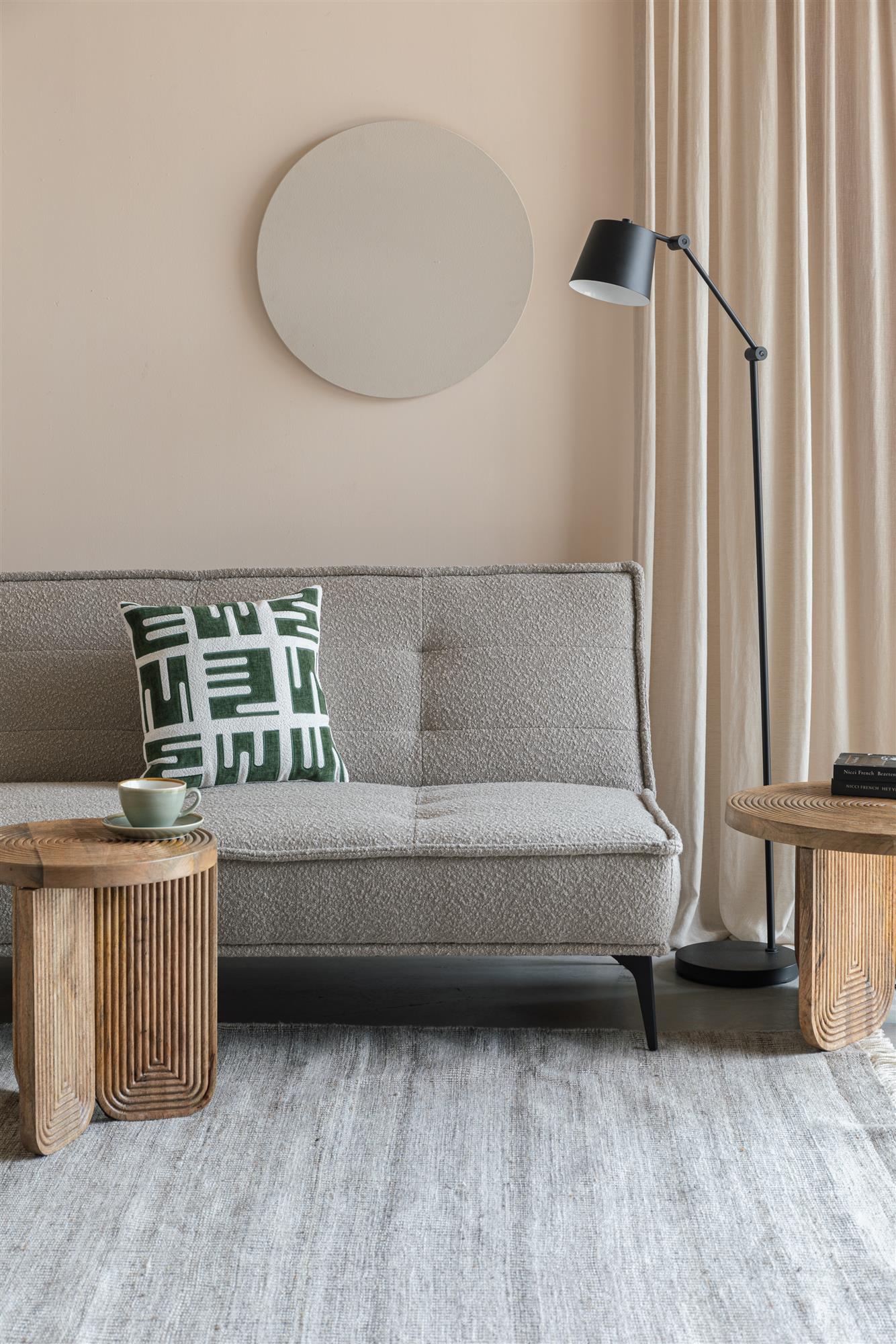Sofa rozkładana CIELKE beżowy z czarną podstawą