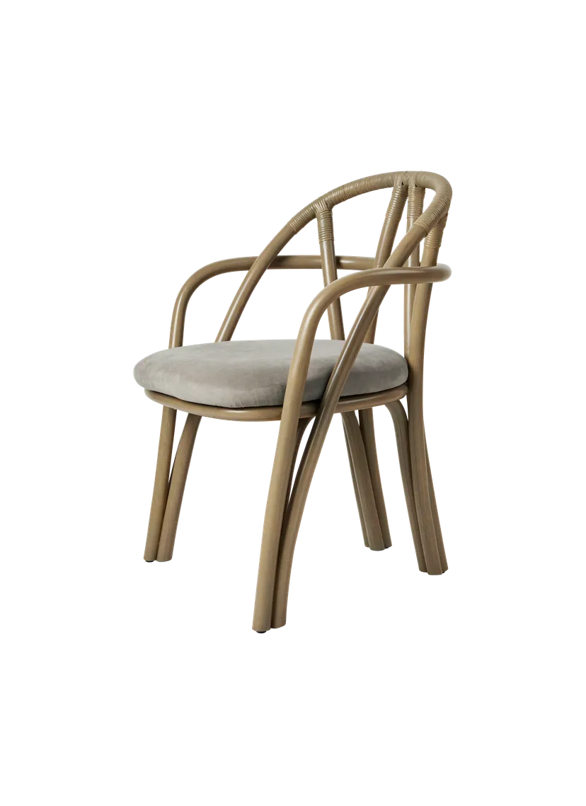 BISTRA upholstered chair with an olive rattan base