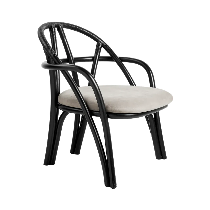Upholstered BISTRA Armchair with Rattan Ebony Base
