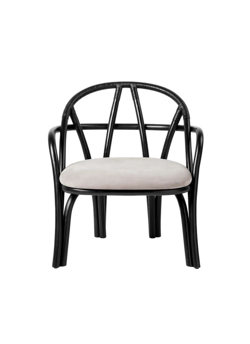 Upholstered BISTRA Armchair with Rattan Ebony Base
