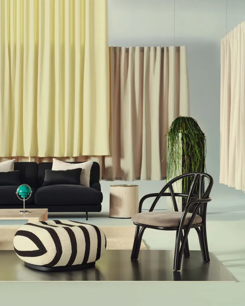 Upholstered BISTRA Armchair with Rattan Ebony Base
