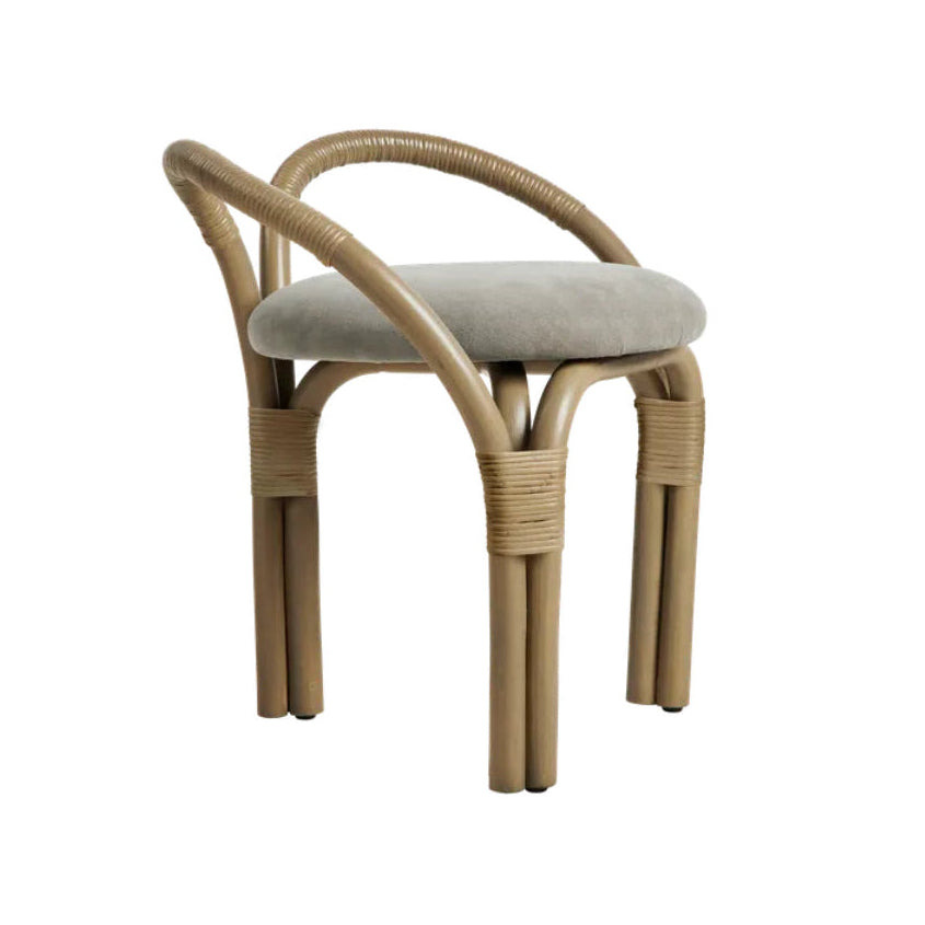 Upholstered BISTRA Stool with Olive Rattan Base