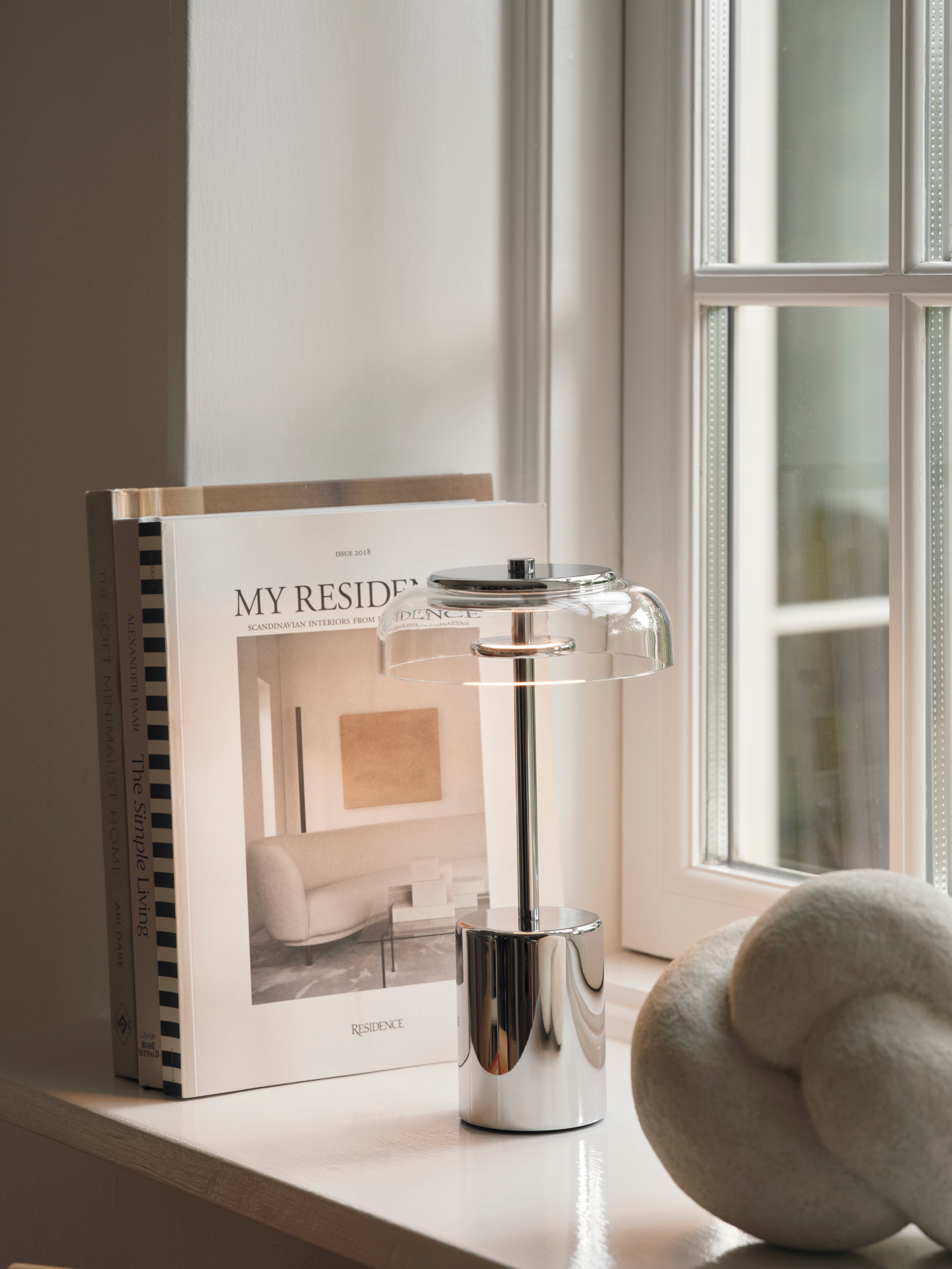 Tragbare Lampe BLOSSI silber mit transparentem Glas