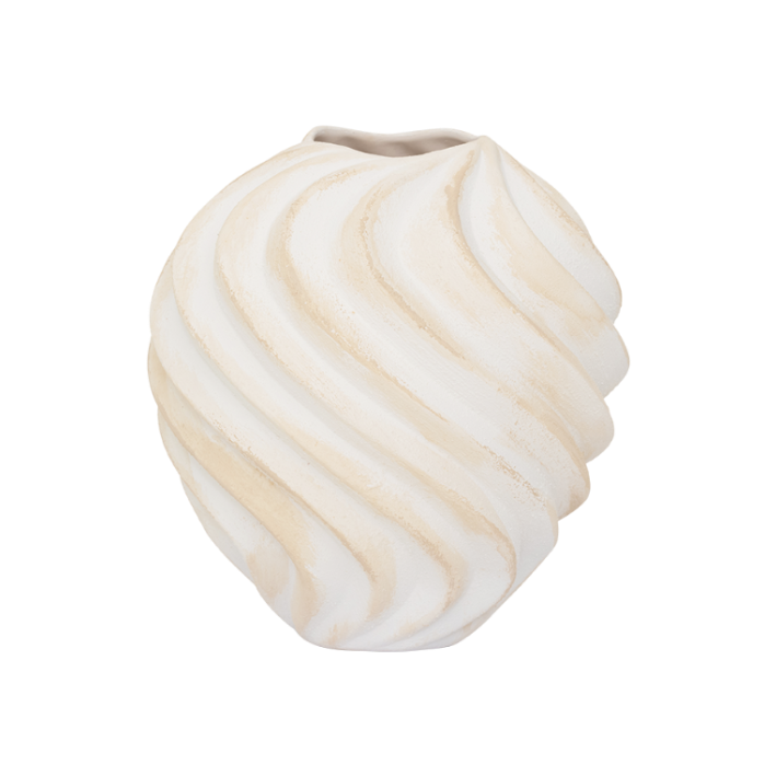 Beiger RIBBED Keramikvase mit Weiß