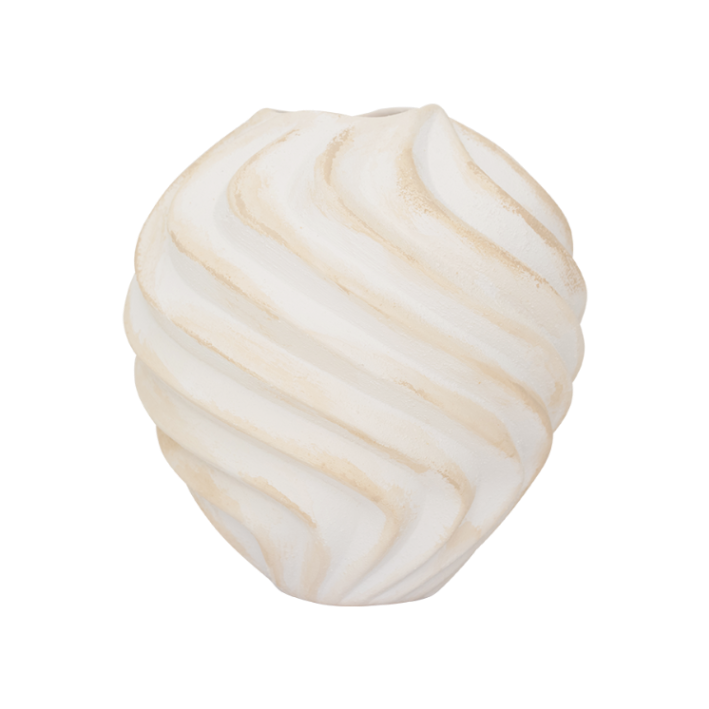 Beiger RIBBED Keramikvase mit Weiß