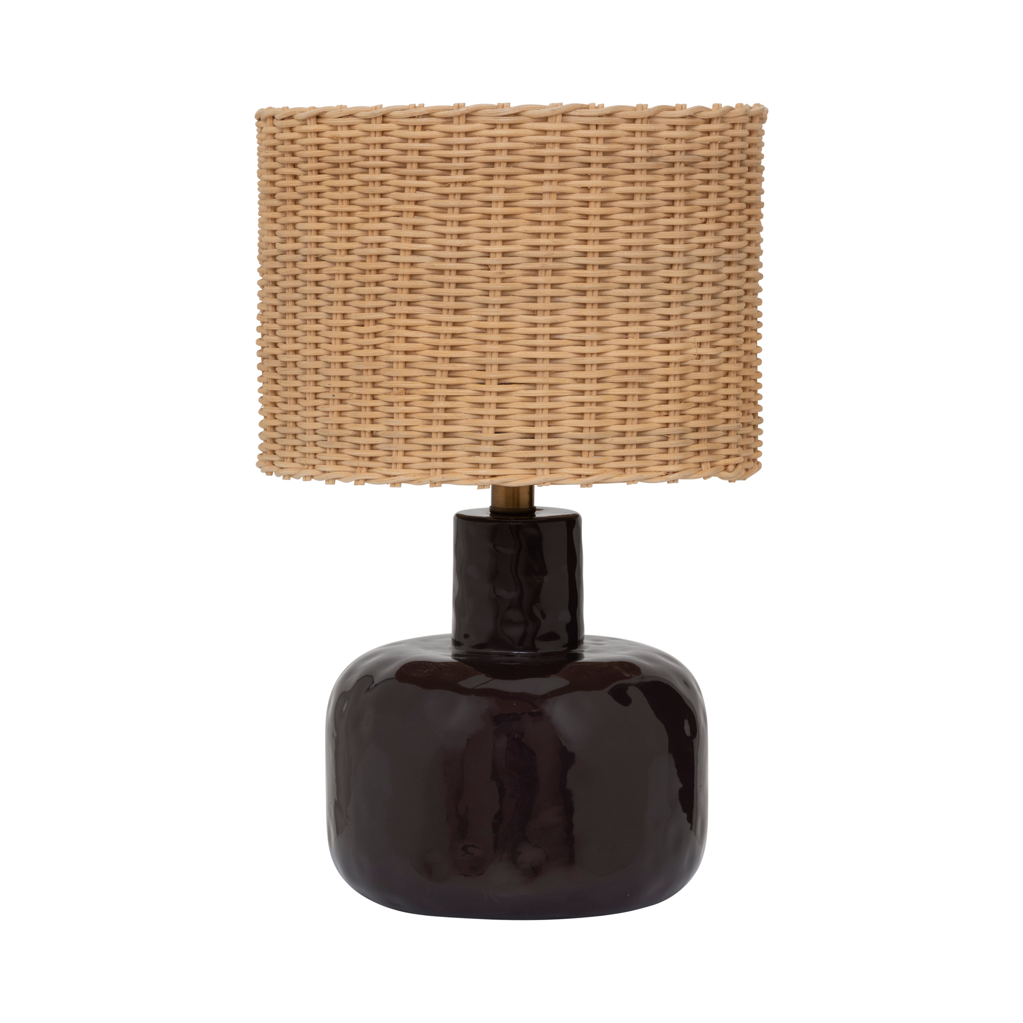 VRIDEN table lamp with wicker shade and brown base