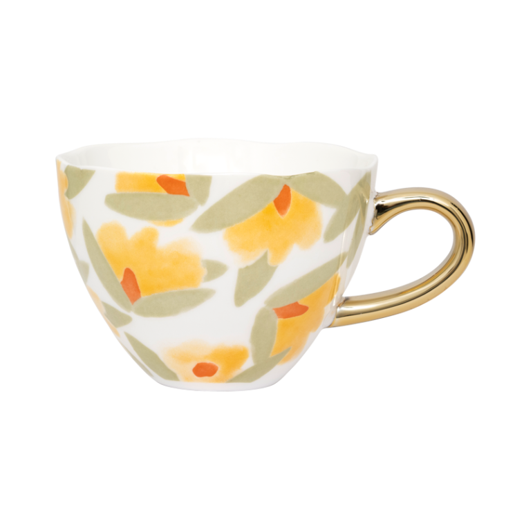Cappuccino Cup LILJA Yellow Floral Motif