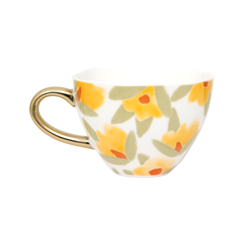 Cappuccino Cup LILJA Yellow Floral Motif