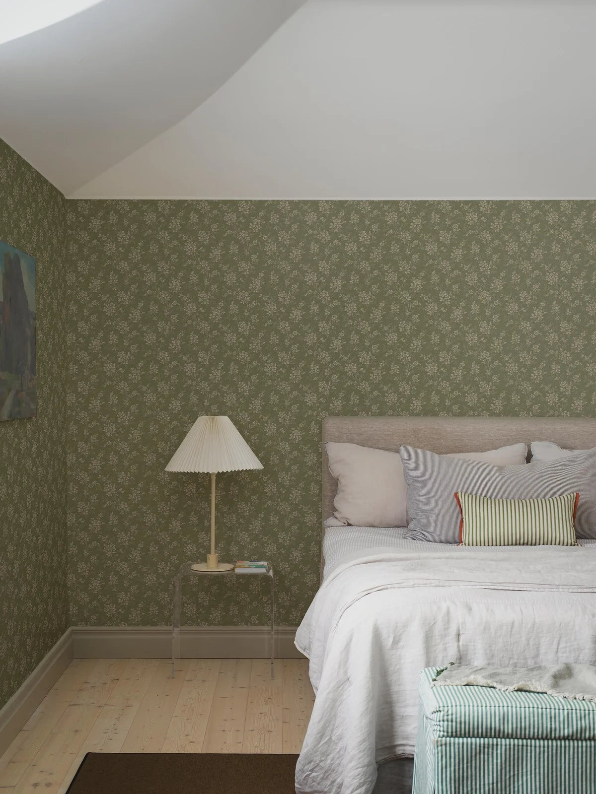 Tapeta z roślinnym wzorem kwiatów HIP ROSE zielony