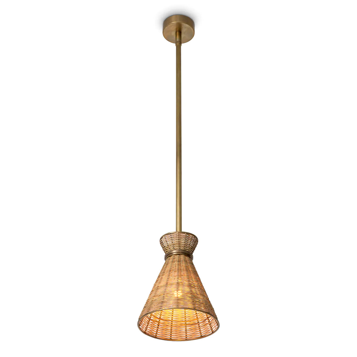 Lampa wisząca KON TIKI antyczny złoty z wikliną