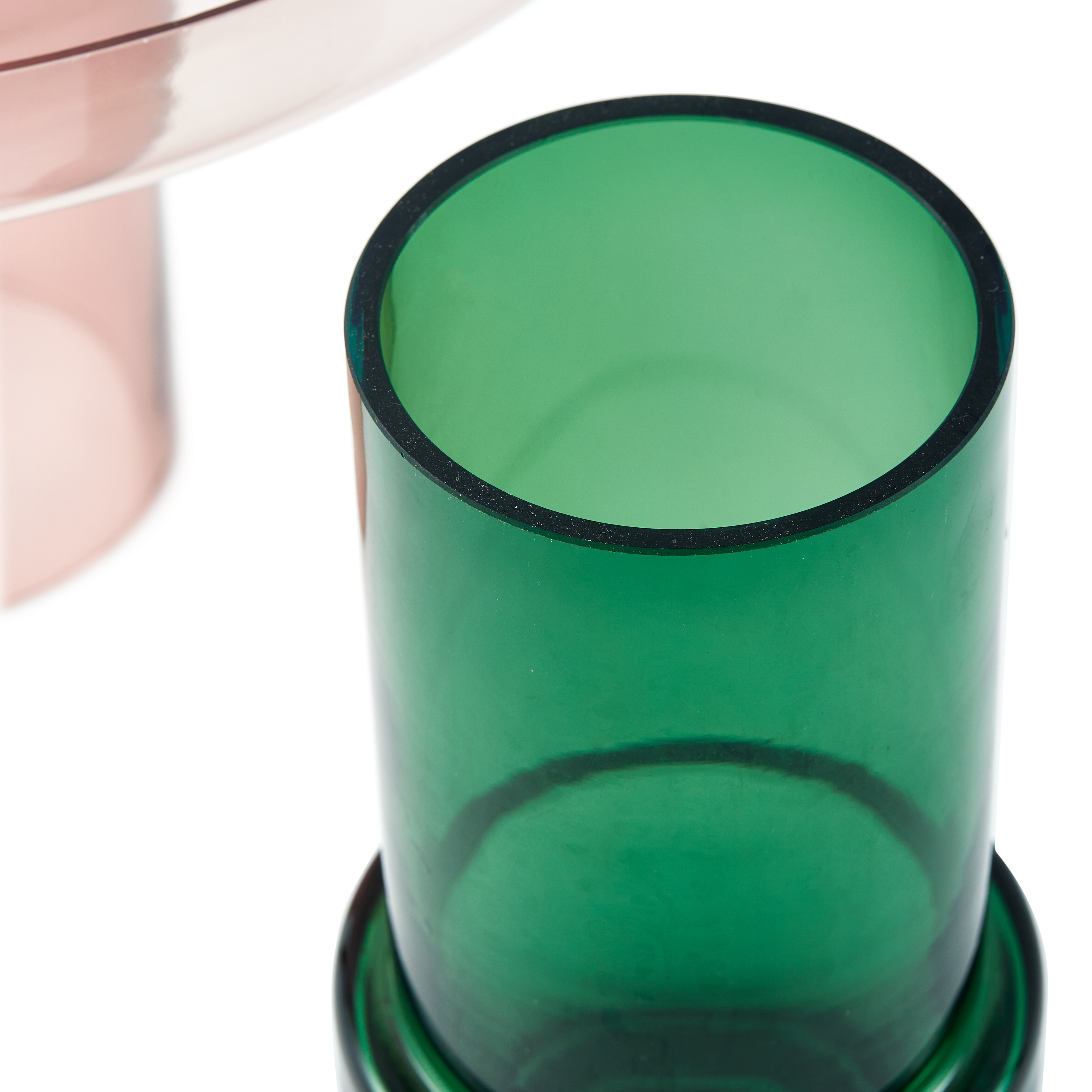 Glasvase DISK FORMY rosa mit grünem Akzent
