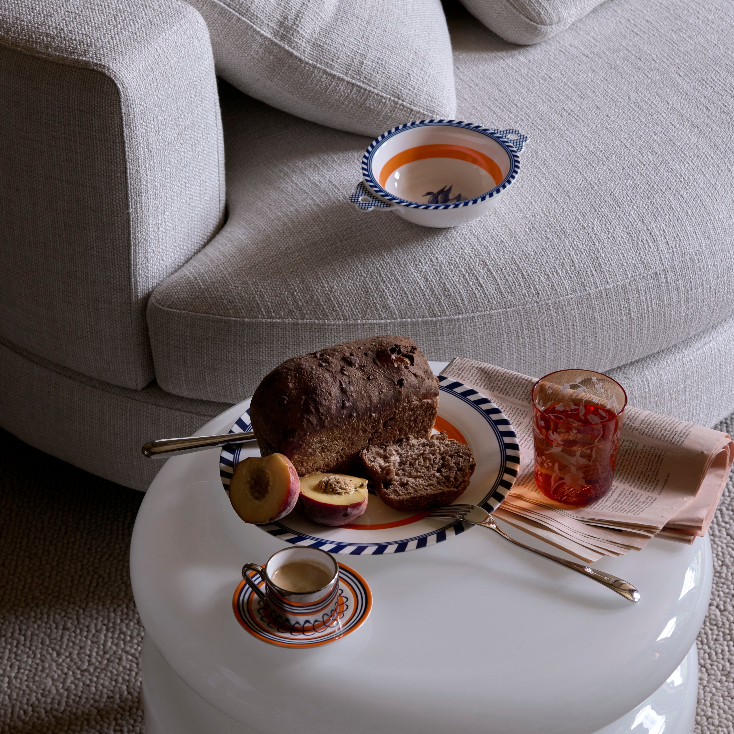 Zestaw talerzy BIRD PATTERNED biały z oliwkowym i niebieskim