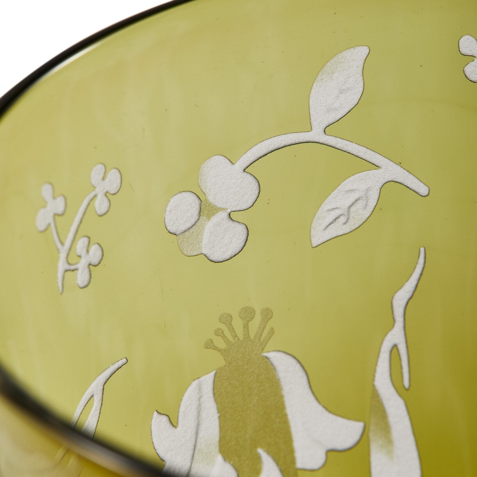 Set mit Gläsern SCATTERED FLOWERS olivgrün mit sandgestrahltem Muster