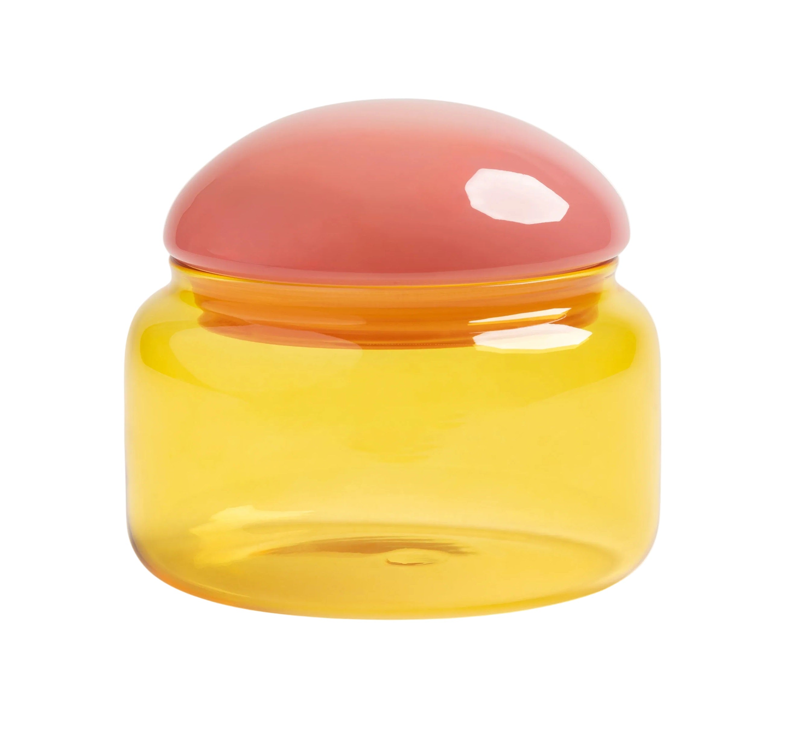 Glass Container PUFFY Yellow with Pink Lid