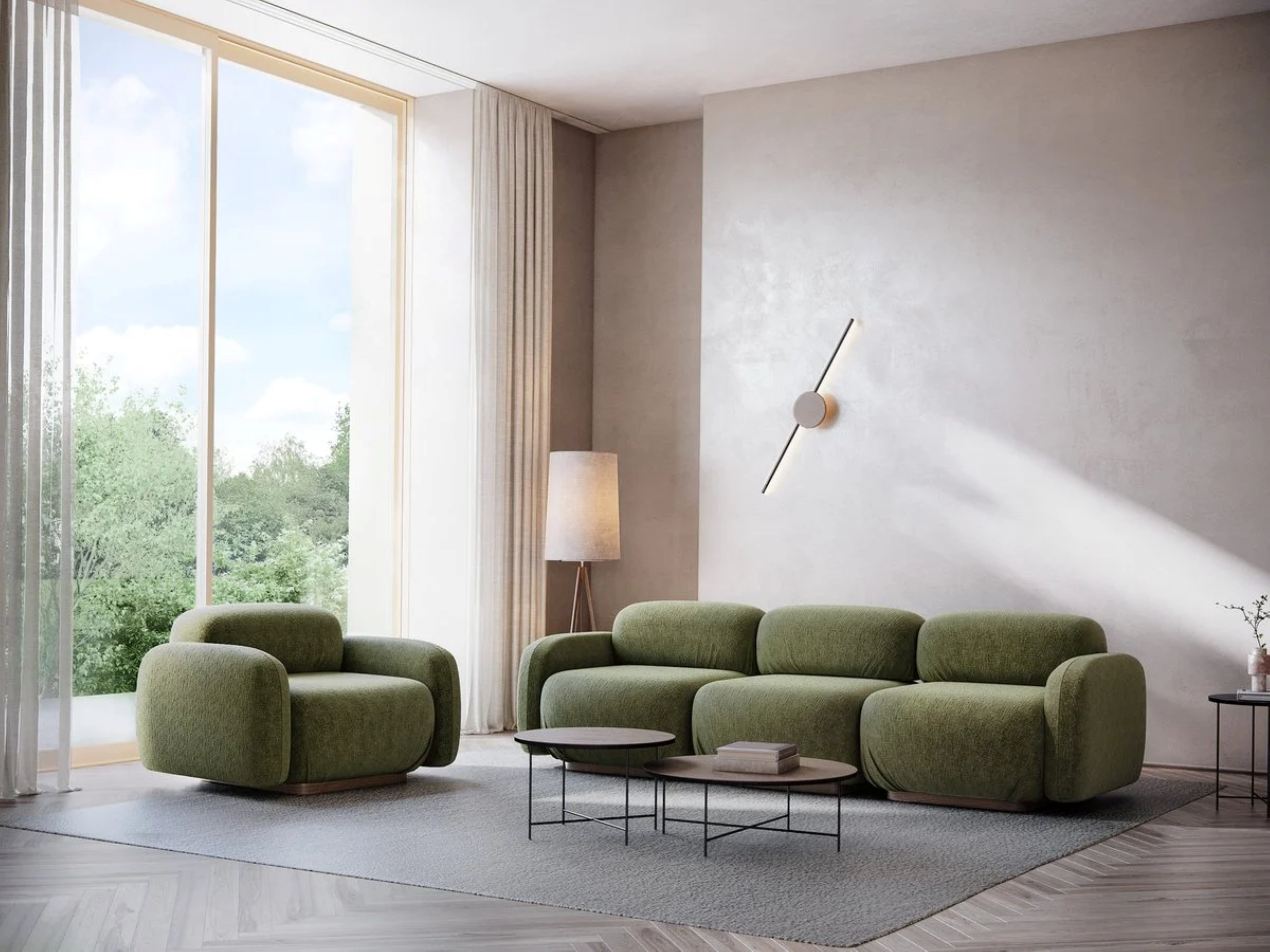 Modulares 3-Sitzer Sofa AILANI in Flaschengrün Boucle