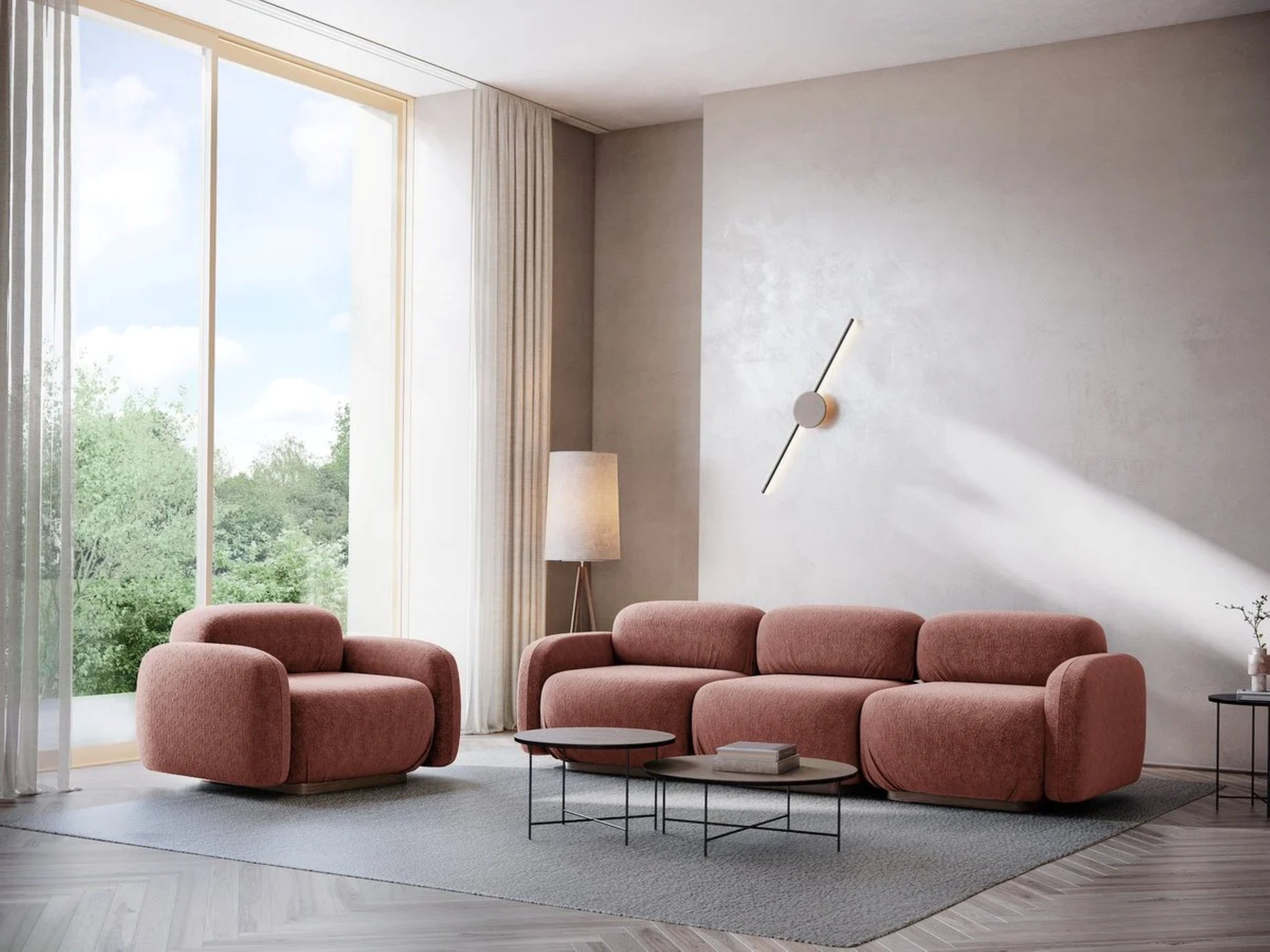 AILANI 3-Seater Modular Sofa in Powder Pink Boucle