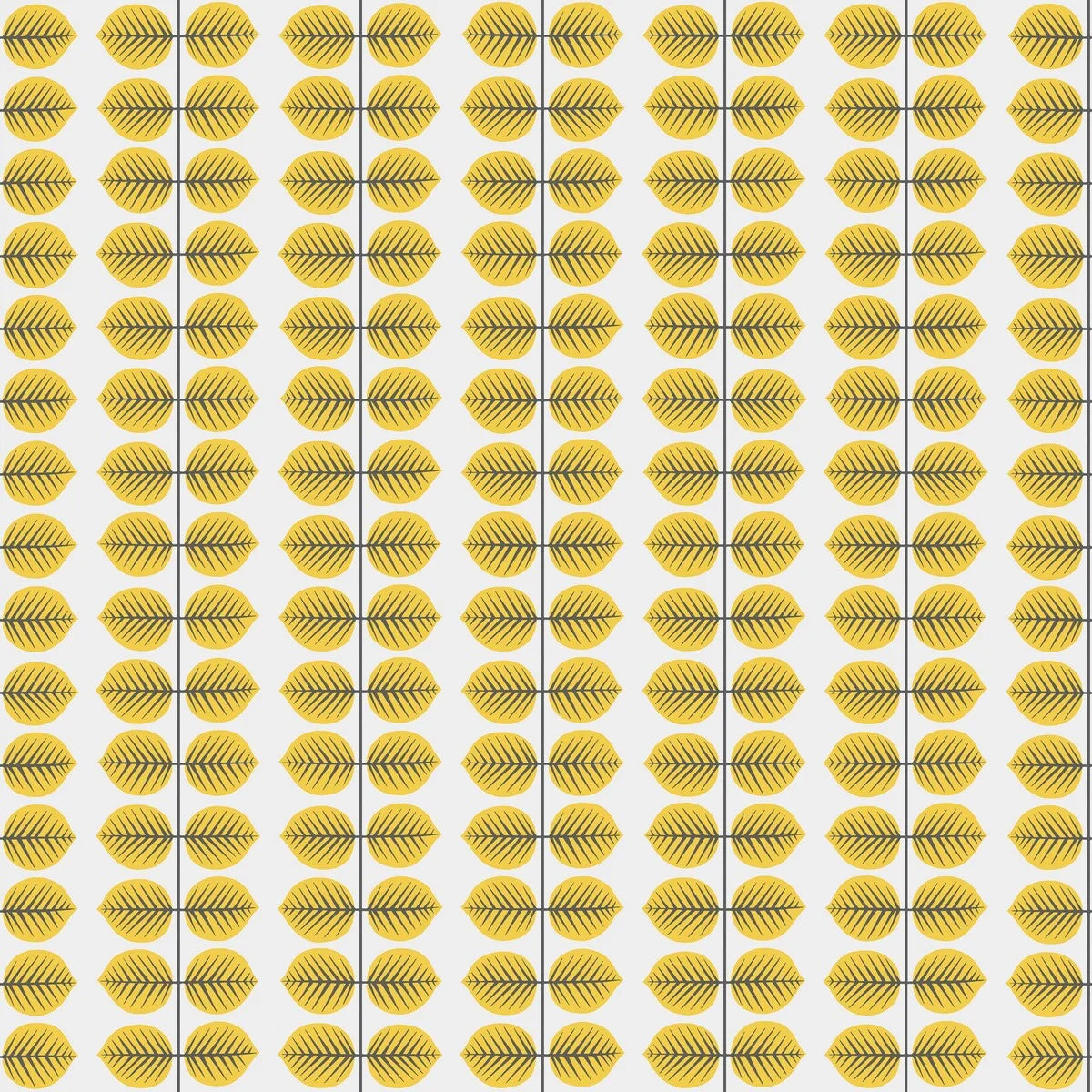 Tapete mit pflanzlichem Blattmuster BERSÅ weiß mit Gelb