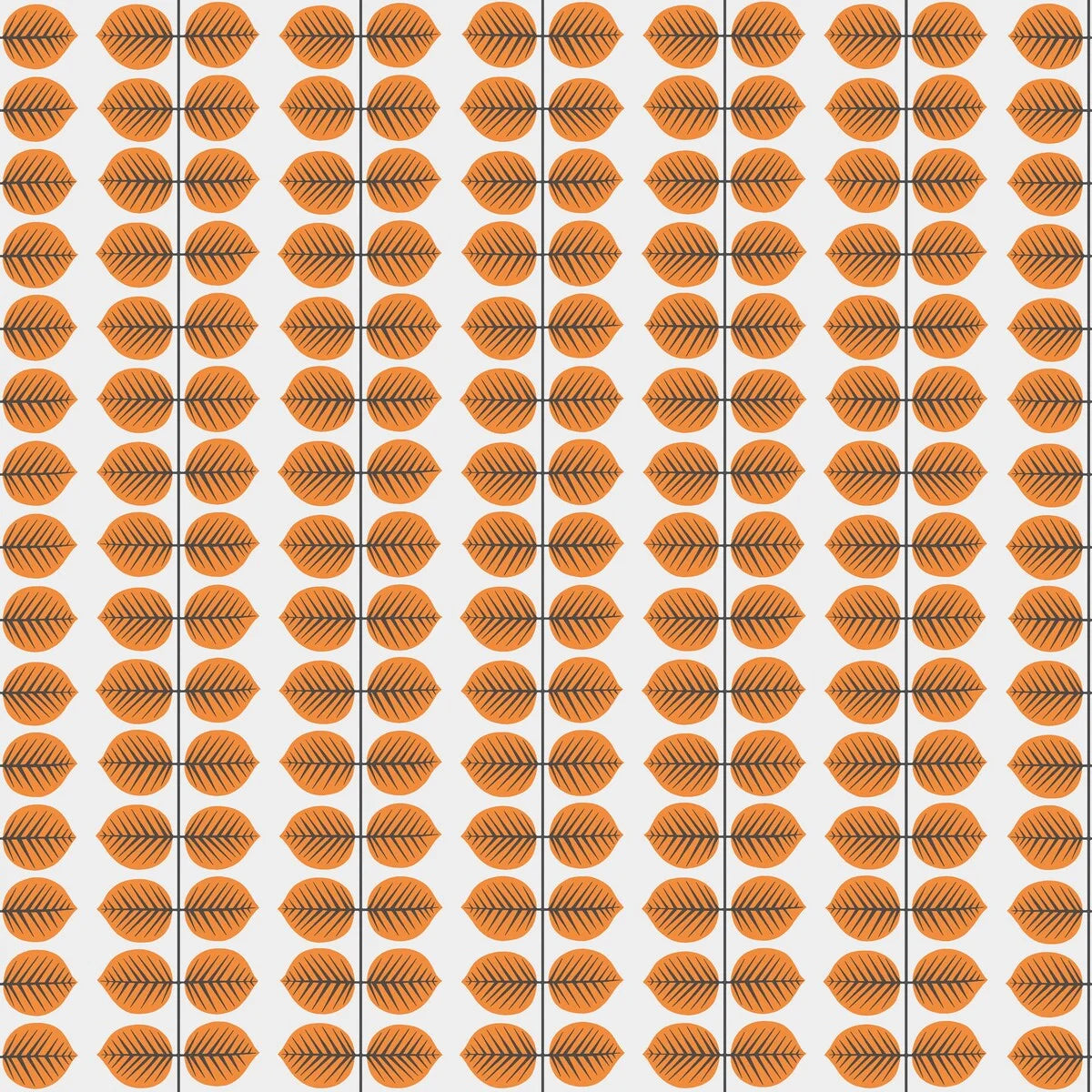 Tapete mit pflanzlichem Blattmuster BERSÅ weiß mit orange