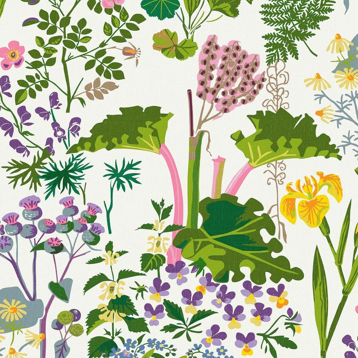 Tapeta z roślinnym wzorem kwiatów GOCKEN JOBS RABARBER biały z zielonym