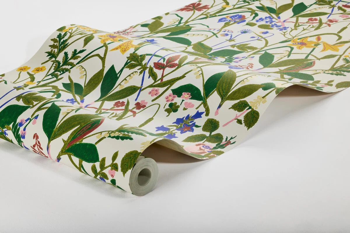 Tapeta z roślinnym motywem kwiatów ROS OCH LILJA kremowy z zielonym