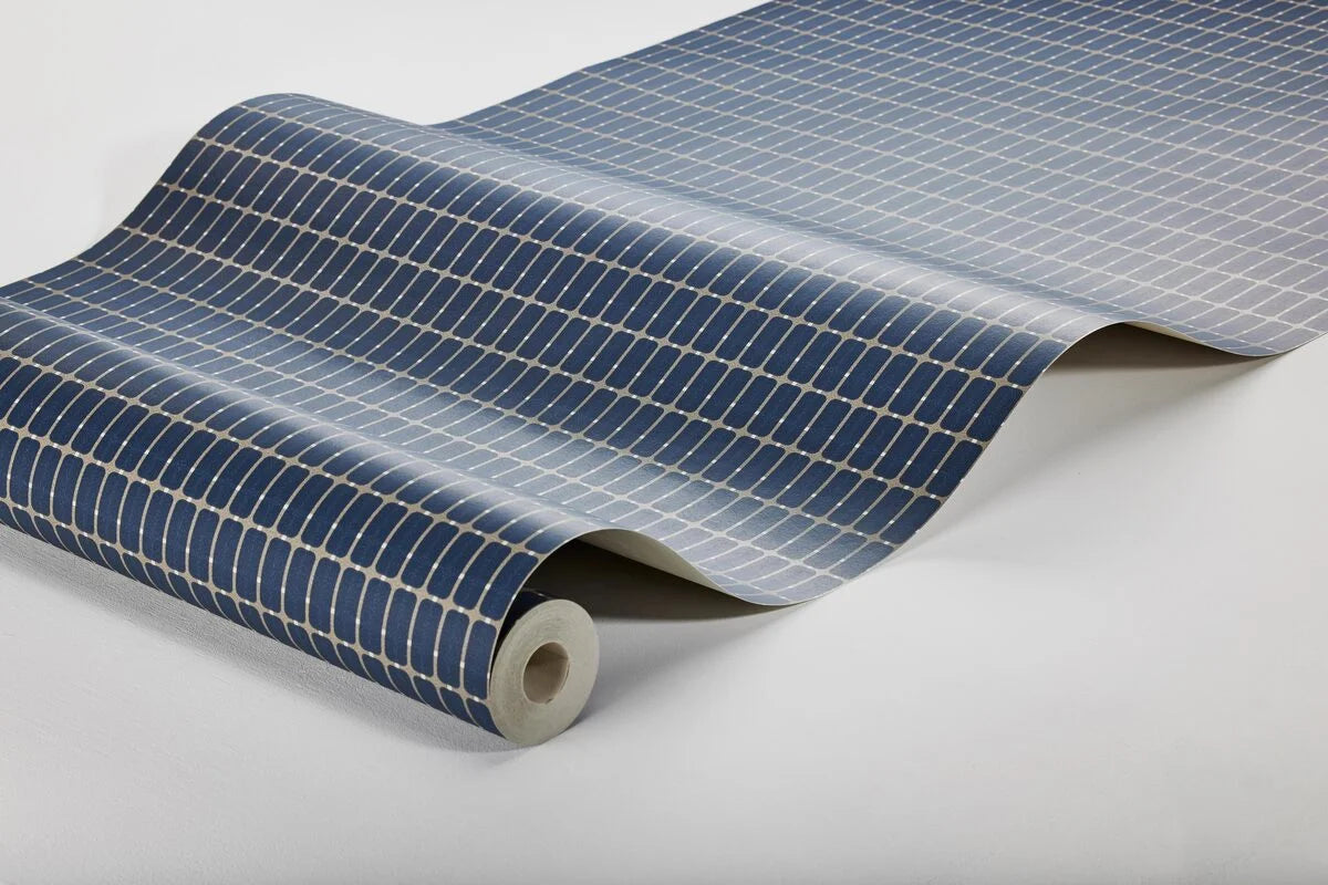 Tapeta flizelinowa papierowa z wzorem w kratę ALVAR AALTO M.I.T niebieski