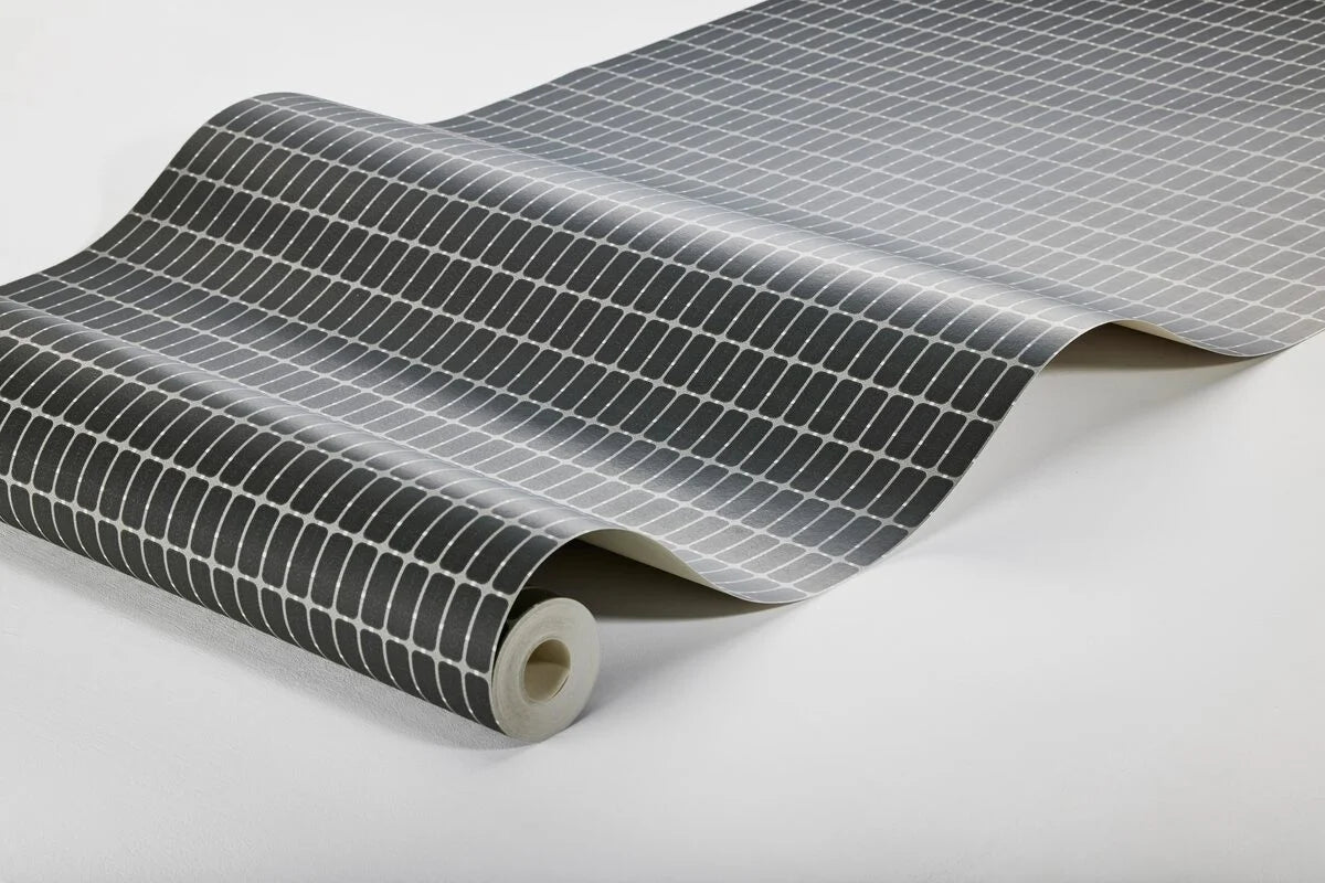 Tapeta flizelinowa papierowa z wzorem w kratę ALVAR AALTO M.I.T grafitowy