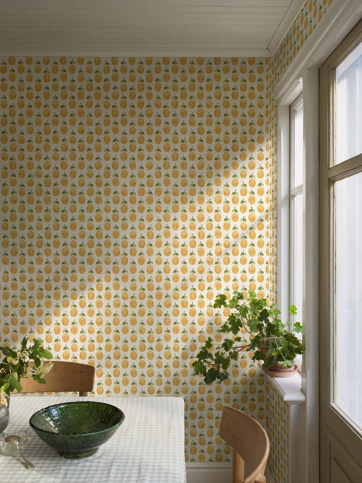 White and Yellow Fruit Motif Plant Wallpaper by PRUNUS