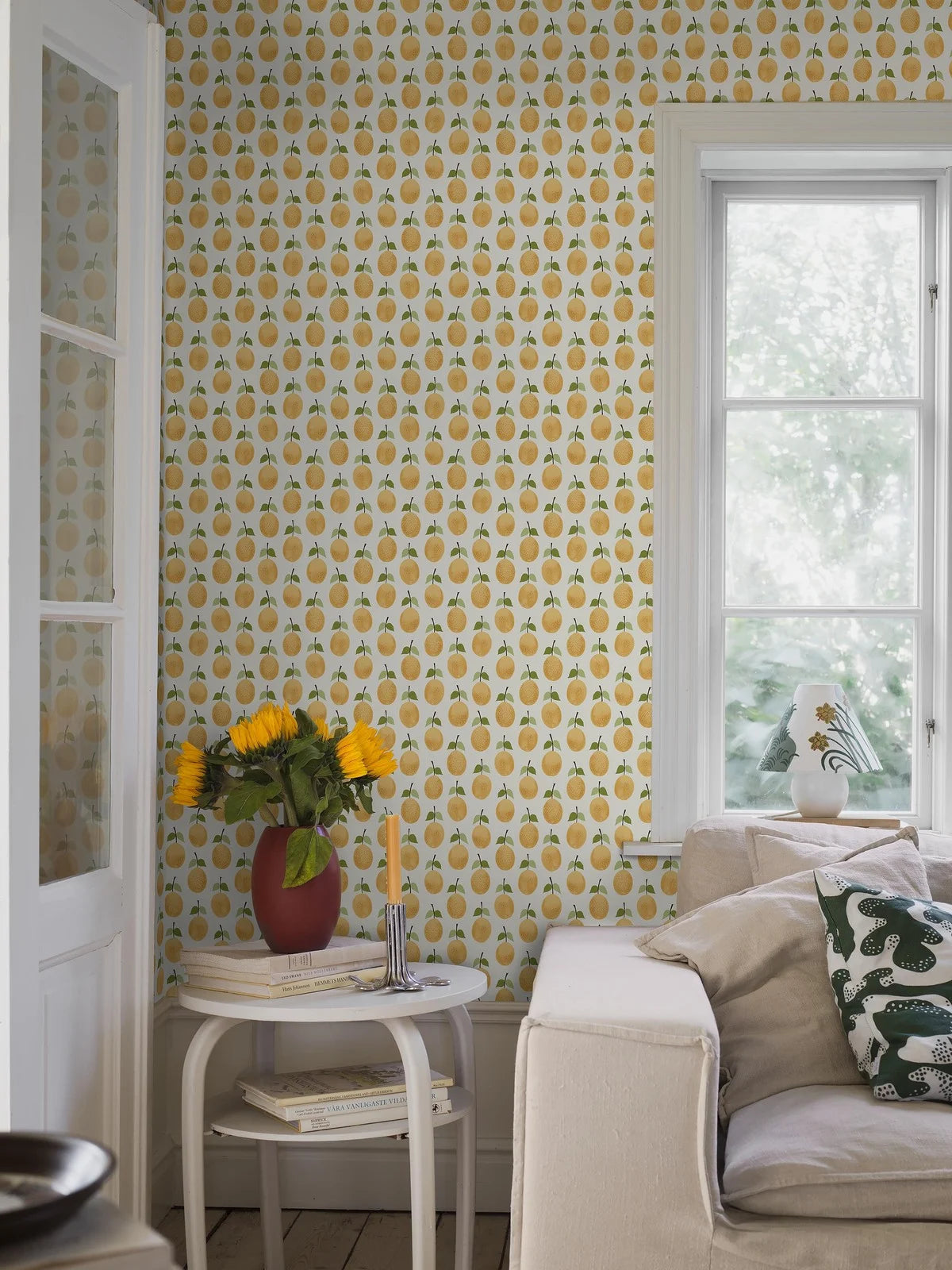 White and Yellow Fruit Motif Plant Wallpaper by PRUNUS