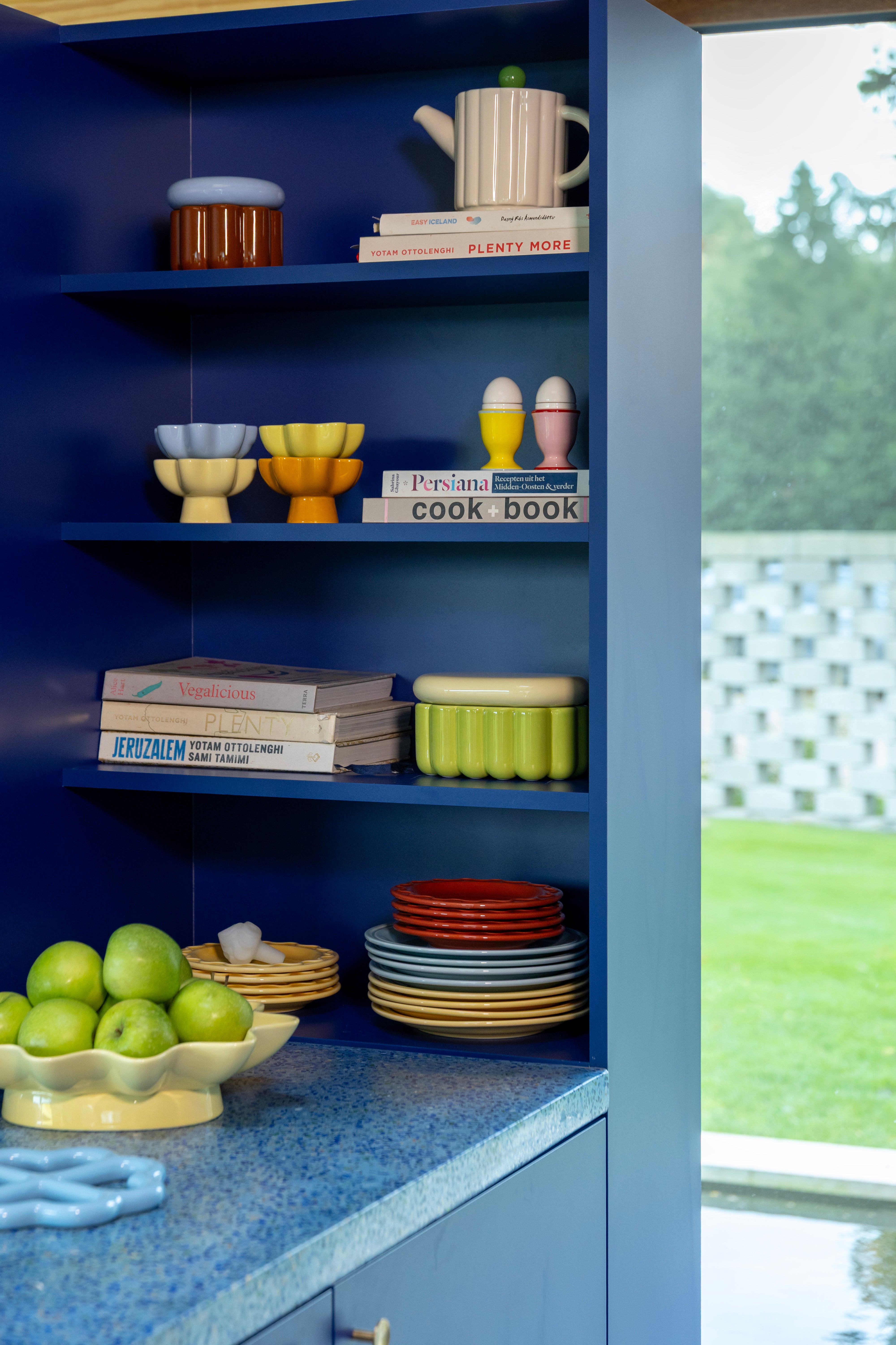 Egg-shaped salt and pepper shakers in pink with red and white