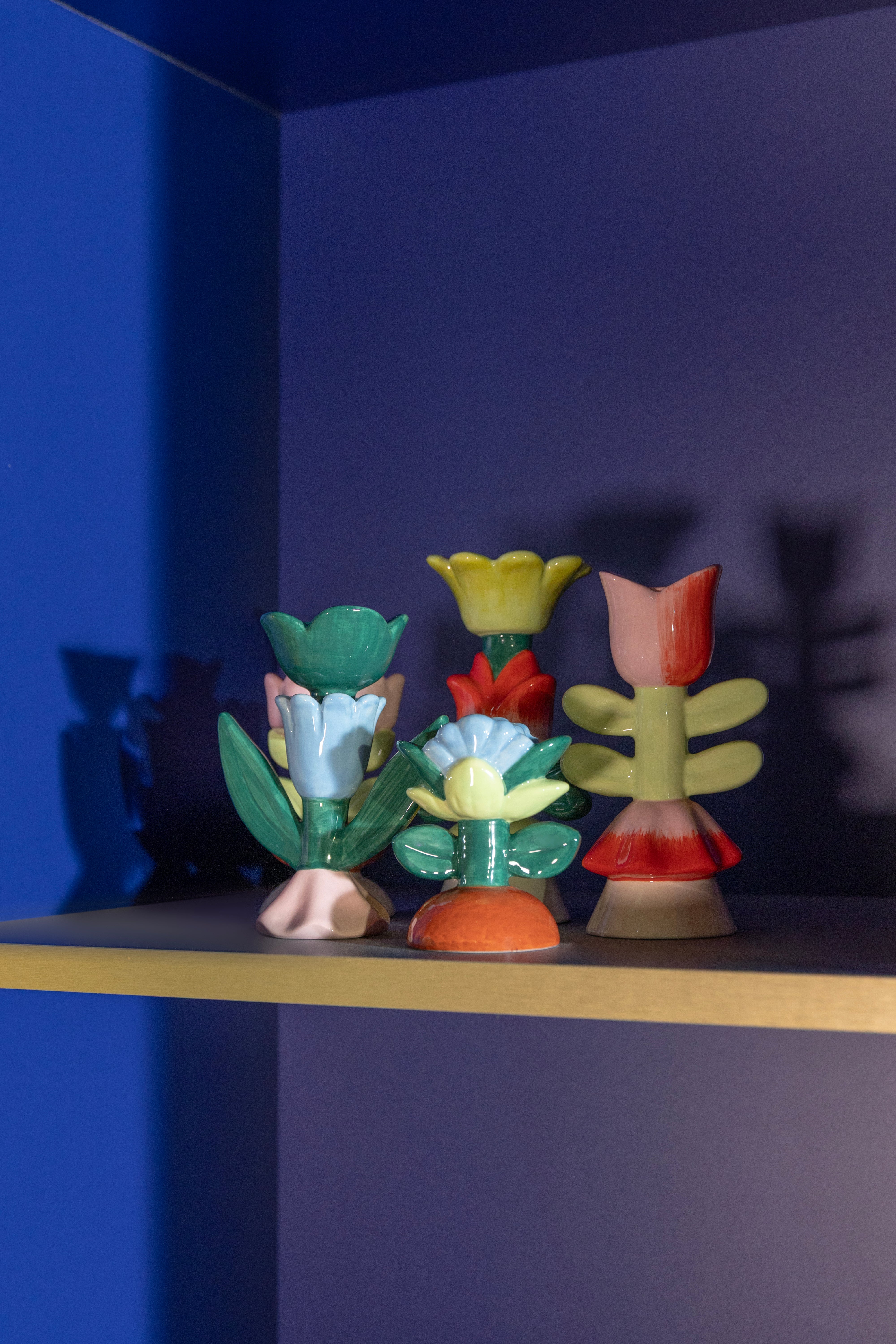 BLUME Candle Holder Green with Blue and Red