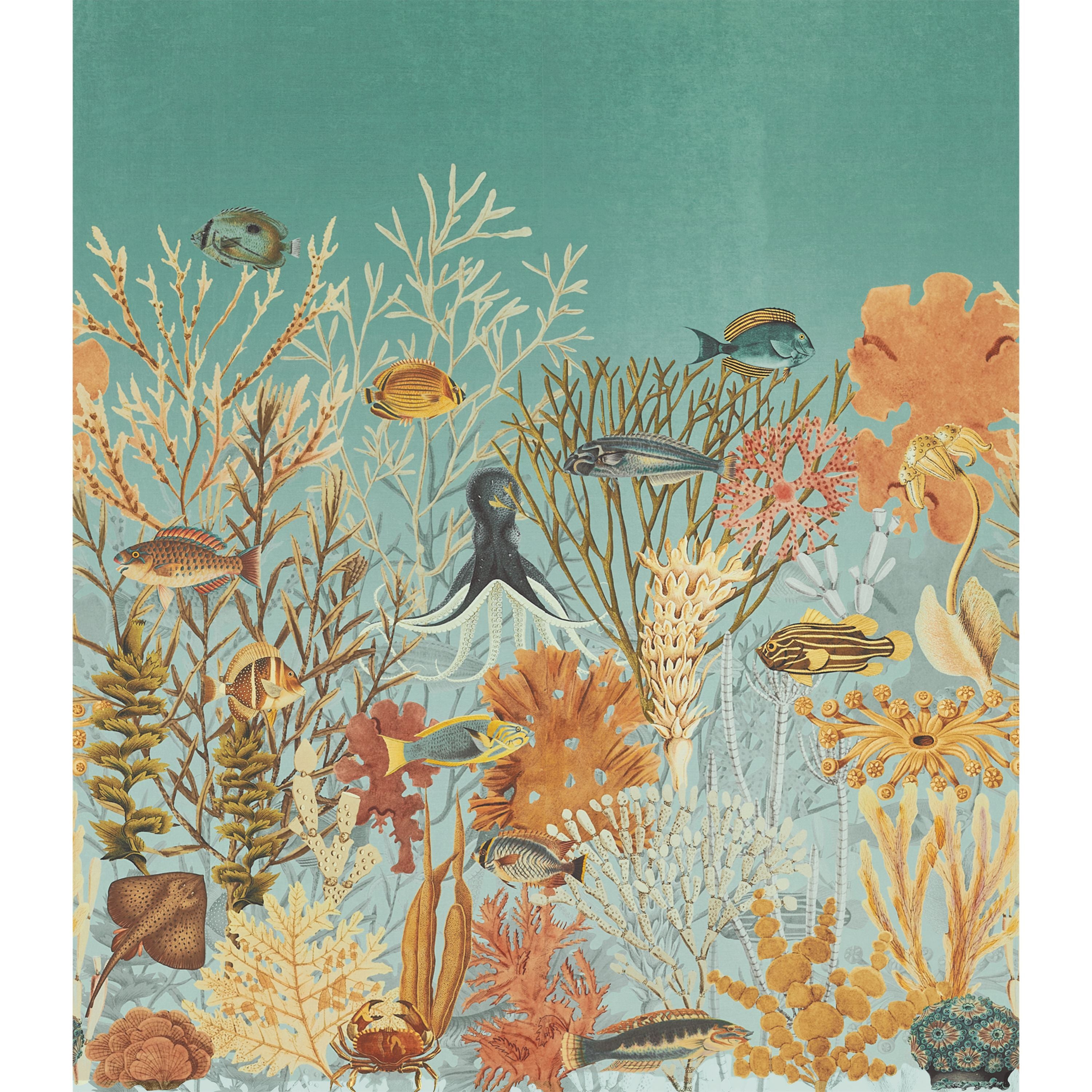 Textilwandbild mit Korallenriff-Motiv MOOREA himmelblau