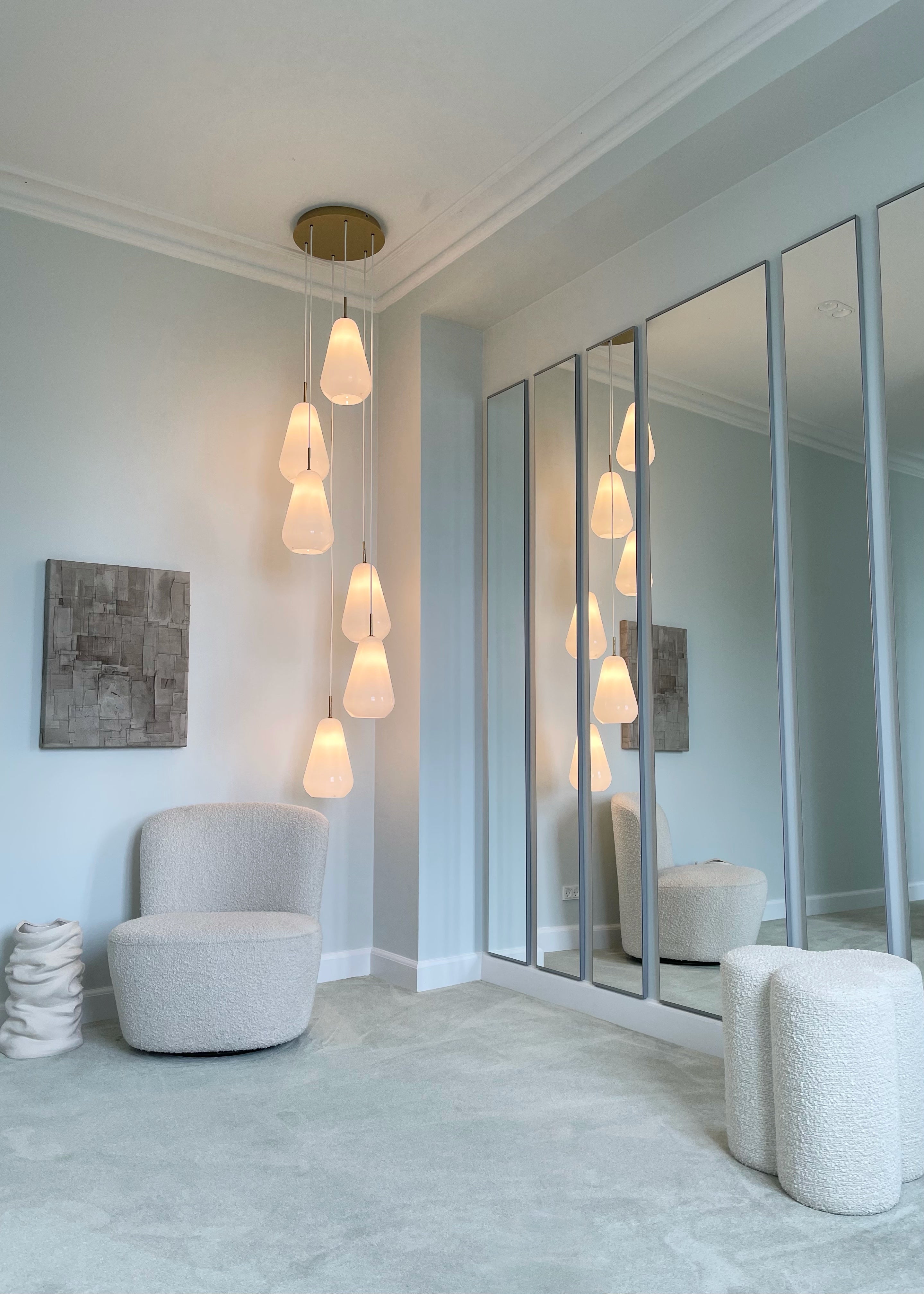 Lampa wisząca ANOLI 6 złoty z opalowym szkłem – Nuura