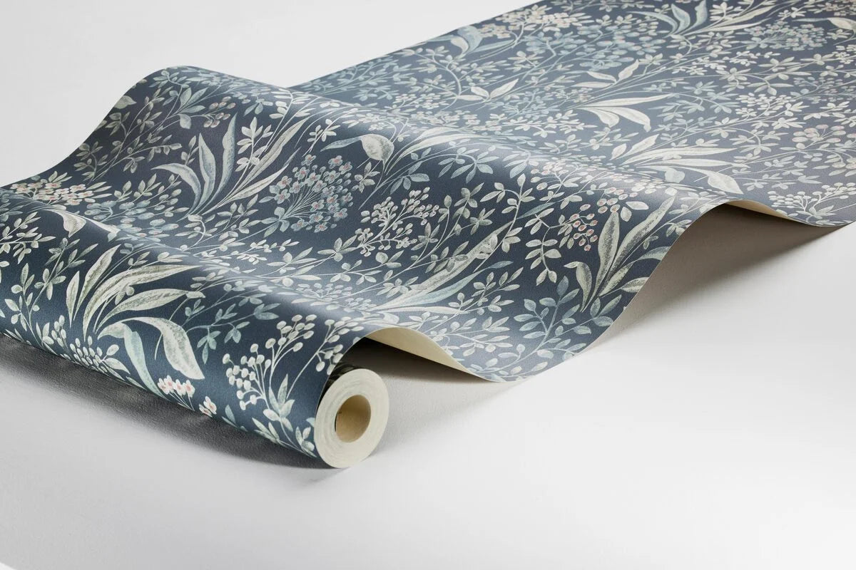 Non-woven paper wallpaper with a botanical pattern NOCTURNE muted green