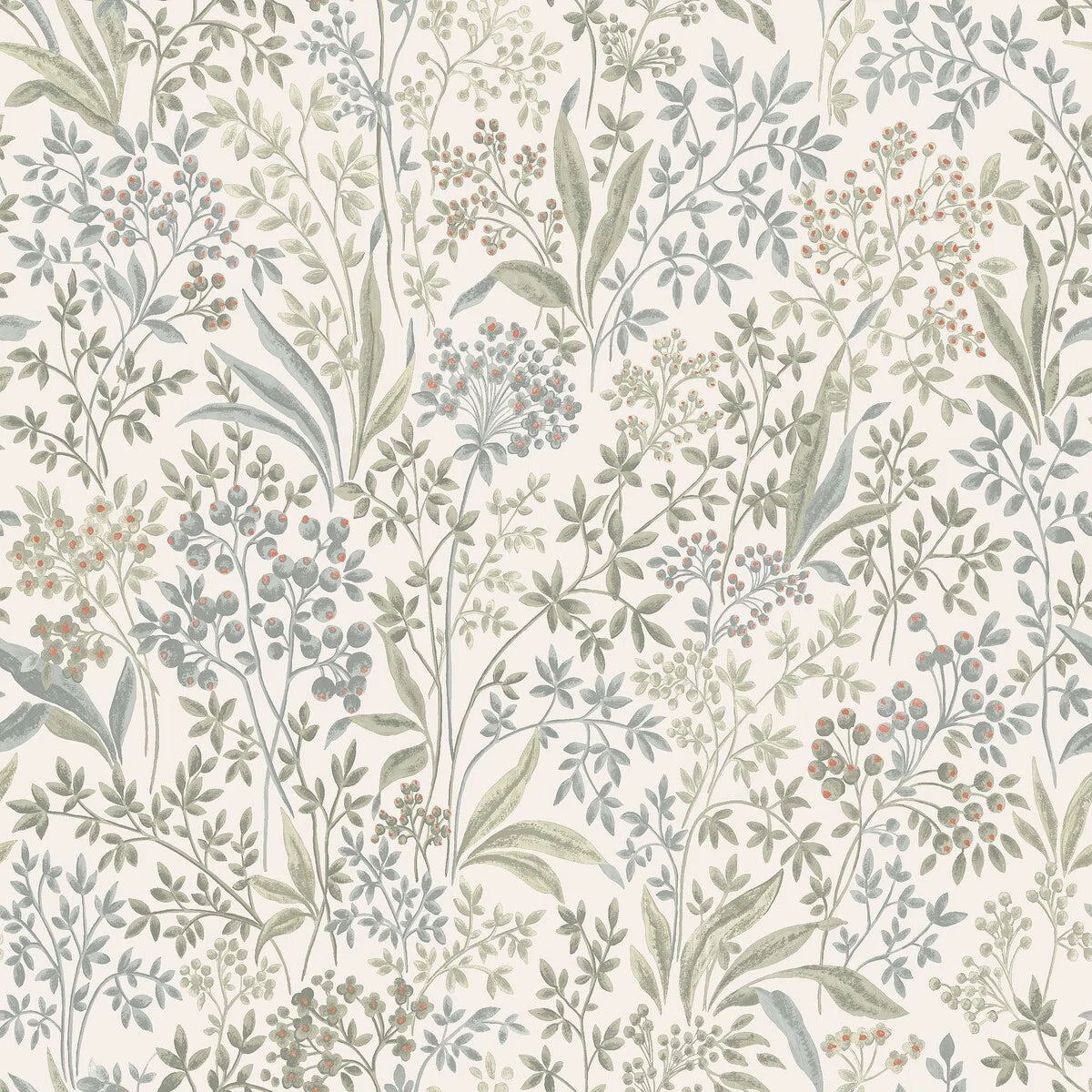 Non-woven paper wallpaper with a botanical pattern NOCTURNE beige with green