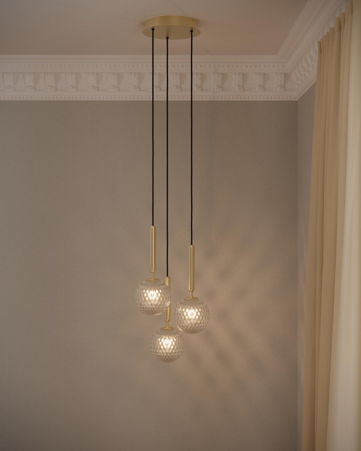 Lampa wisząca MIIRA 3 mosiężny z transparentnym szkłem
