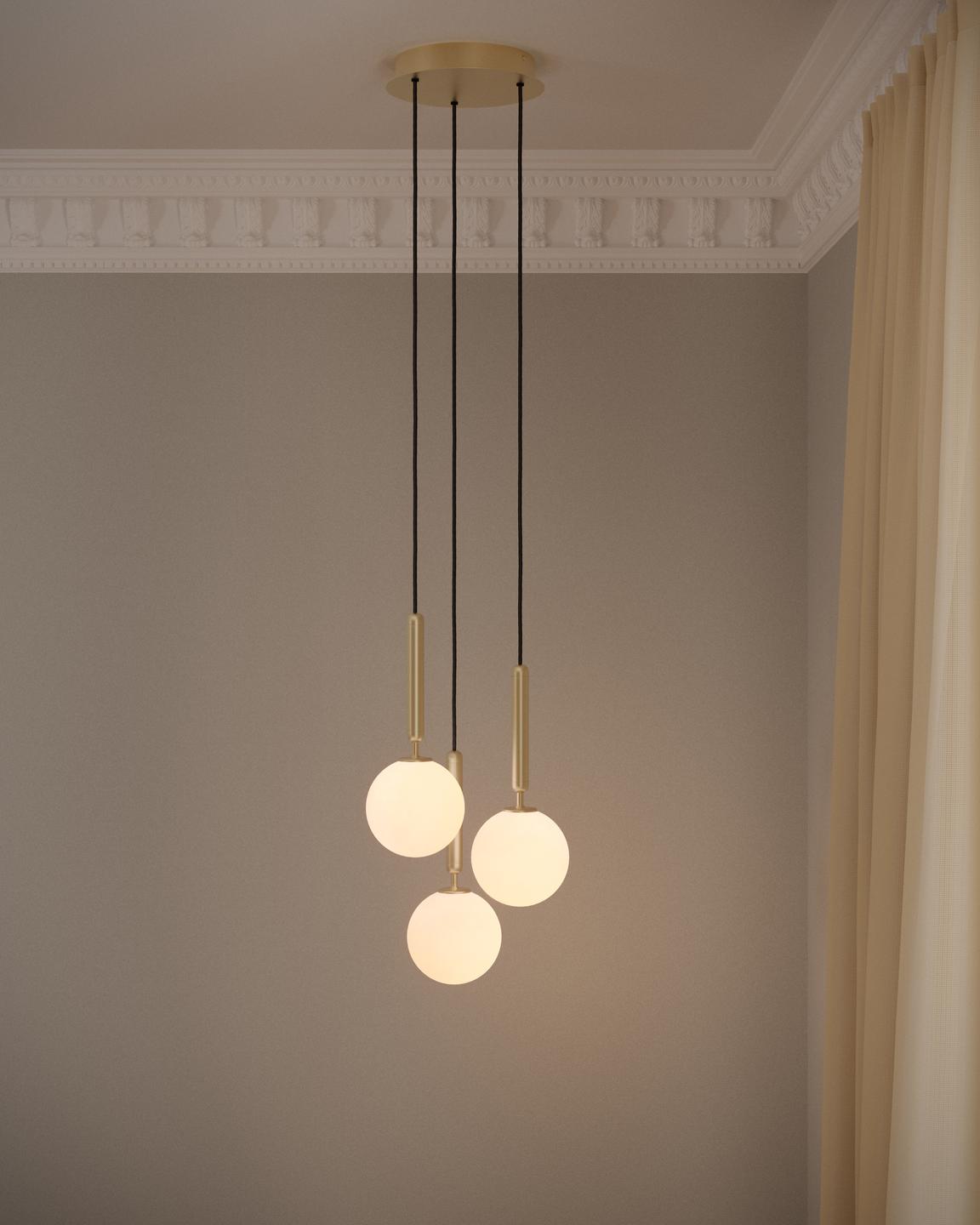 MIIRA Pendant Lamp 3 Brass with Opal Glass