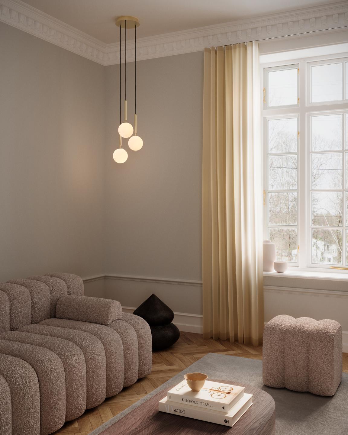 MIIRA Pendant Lamp 3 Brass with Opal Glass