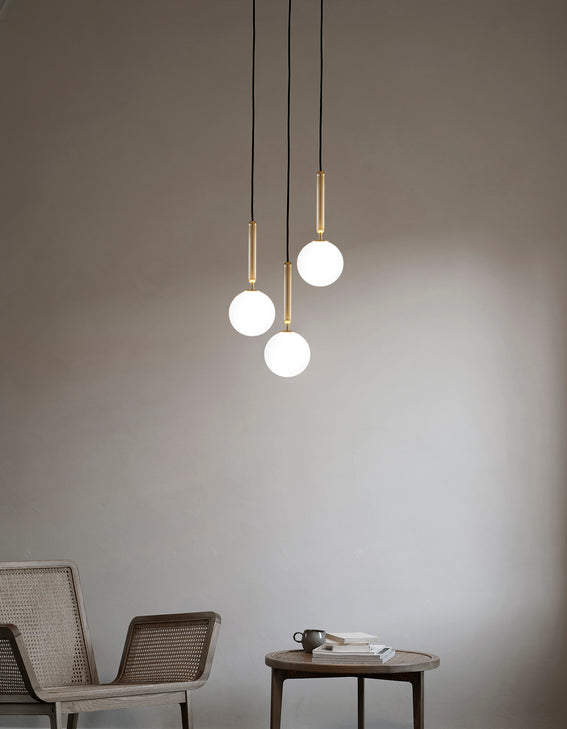 MIIRA Pendant Lamp 3 Brass with Opal Glass
