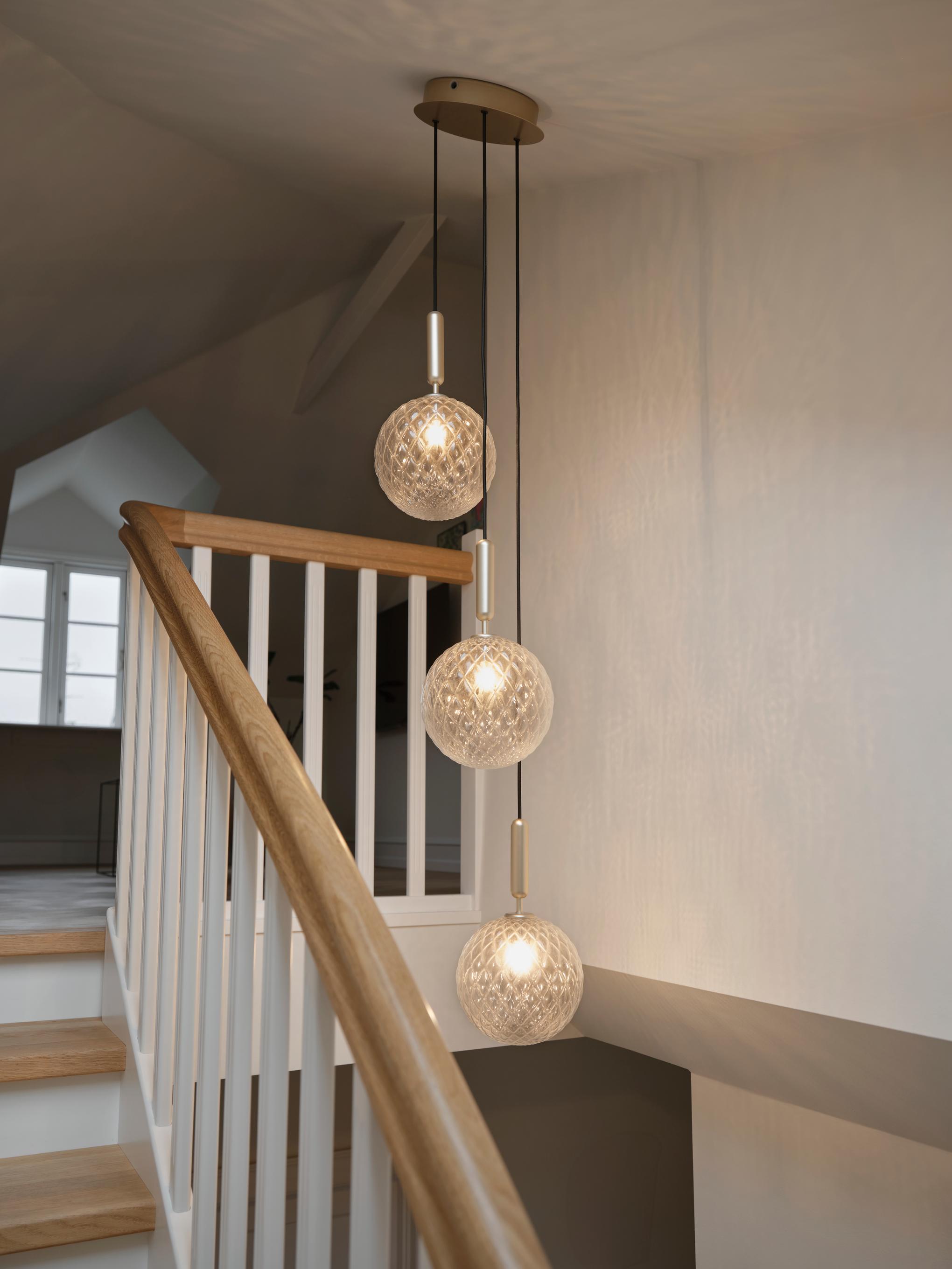 Lampa wisząca MIIRA 3 mosiężny z transparentnym szkłem