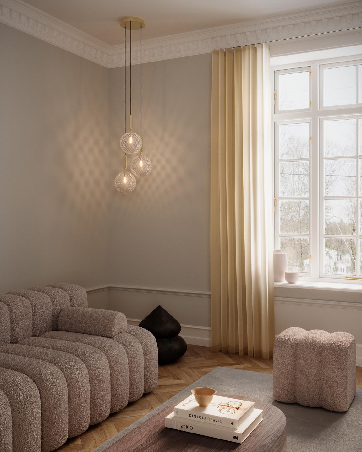 Lampa wisząca MIIRA 3 mosiężny z transparentnym szkłem