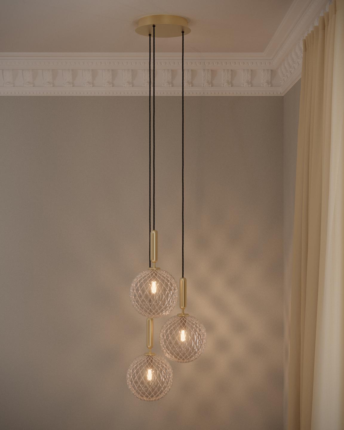 Lampa wisząca MIIRA 3 mosiężny z transparentnym szkłem