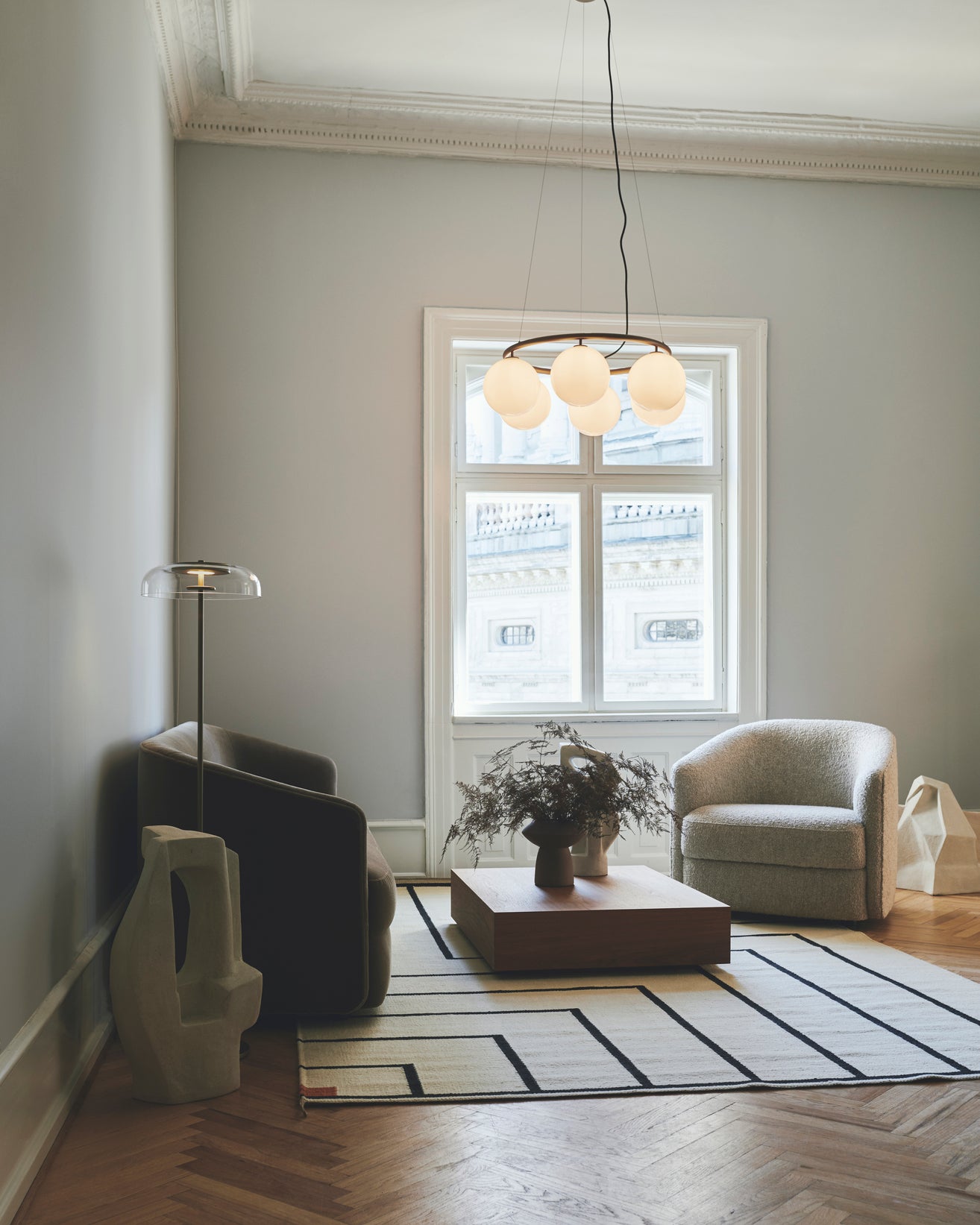 Lampa wisząca MIIRA 6 CIRCULAR ciemnobrązowy z opalowym szkłem
