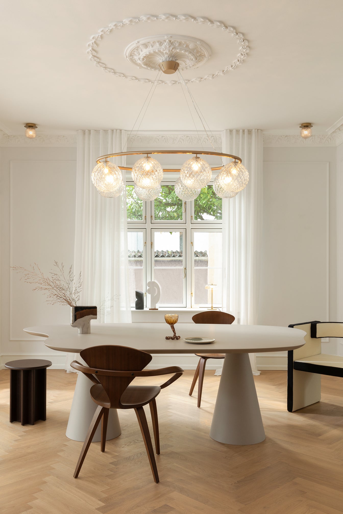 Lampa wisząca MIIRA 8 OVAL mosiężny z transparentnym szkłem