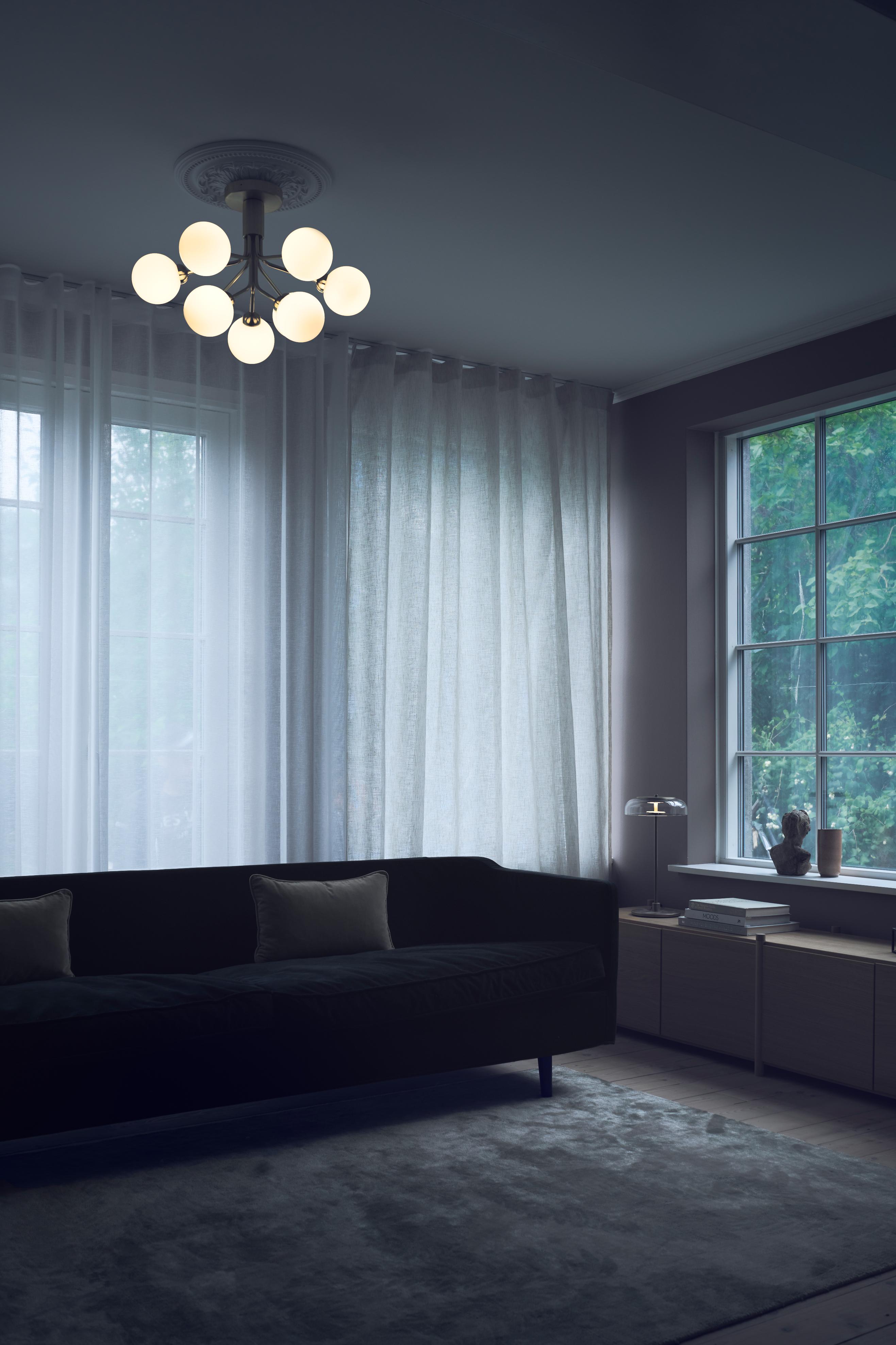 Lampa sufitowa APIALES 9 mosiężny z opalowym szkłem