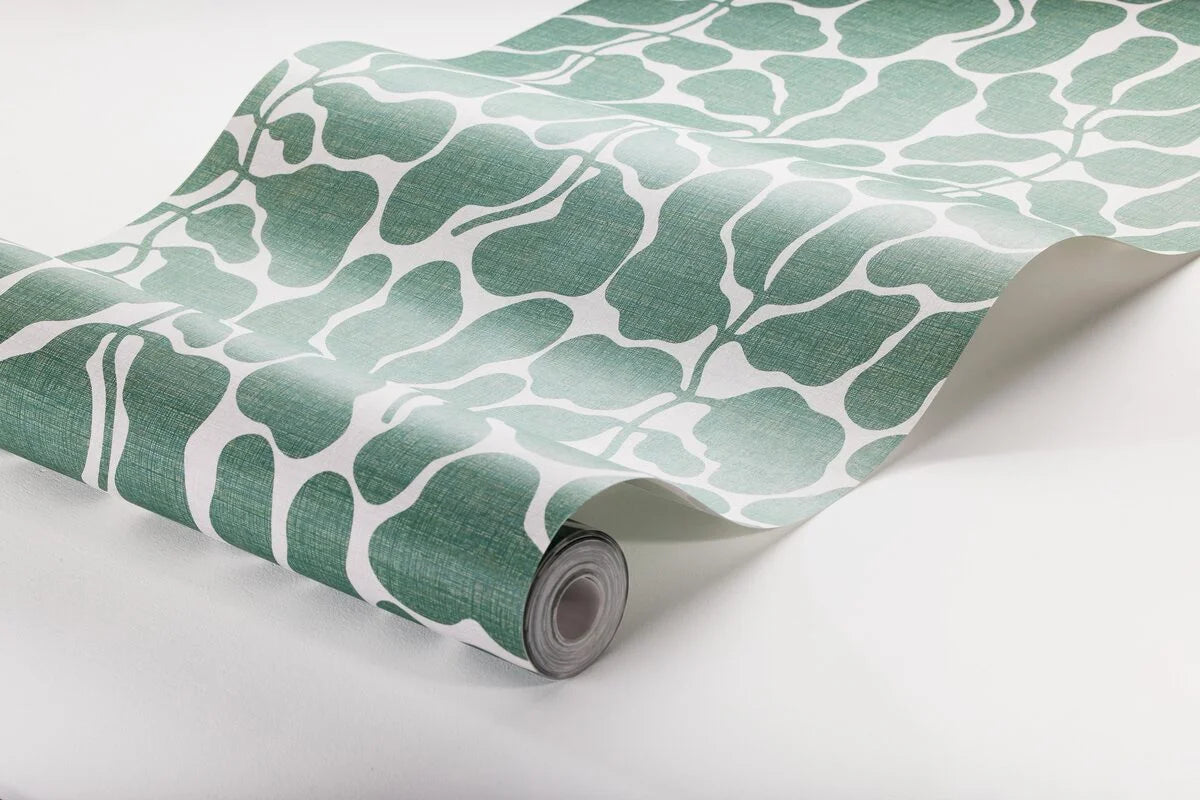 Non-woven paper wallpaper with a botanical pattern MY SECRET GARDEN green with white